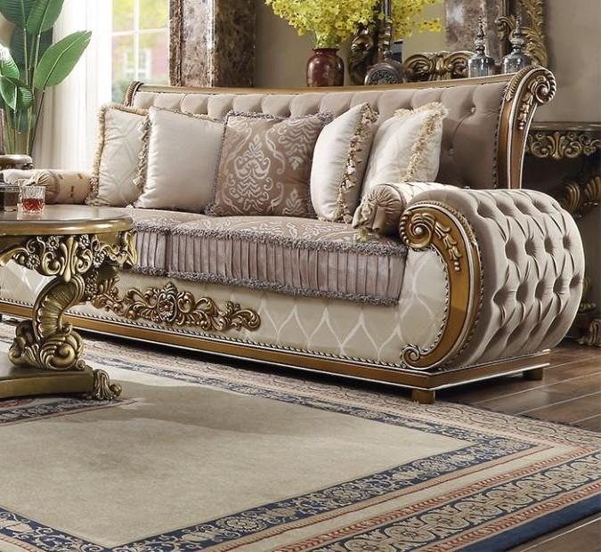 

    
Brown & Beige Tufted Loveseat Carved Wood Traditional Homey Design HD-25
