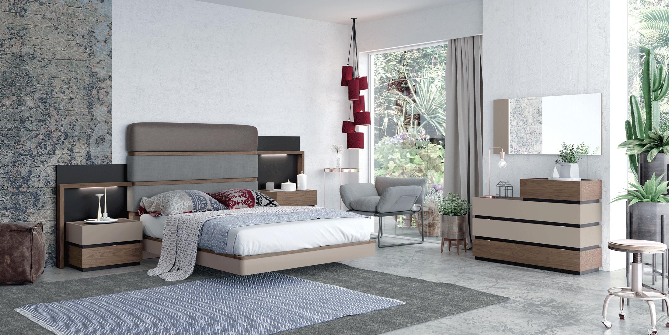 

    
Brown Beige & Gray Finish King Bedroom Set 5Pcs Modern Made in Spain ESF Leo
