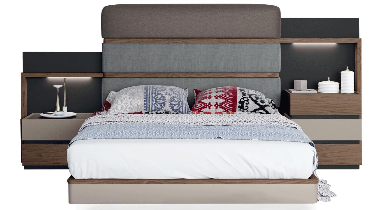 Contemporary Platform Bedroom Set Ollie 2477Q-Set-3 in Wood, Gray, Beige Eco Leather