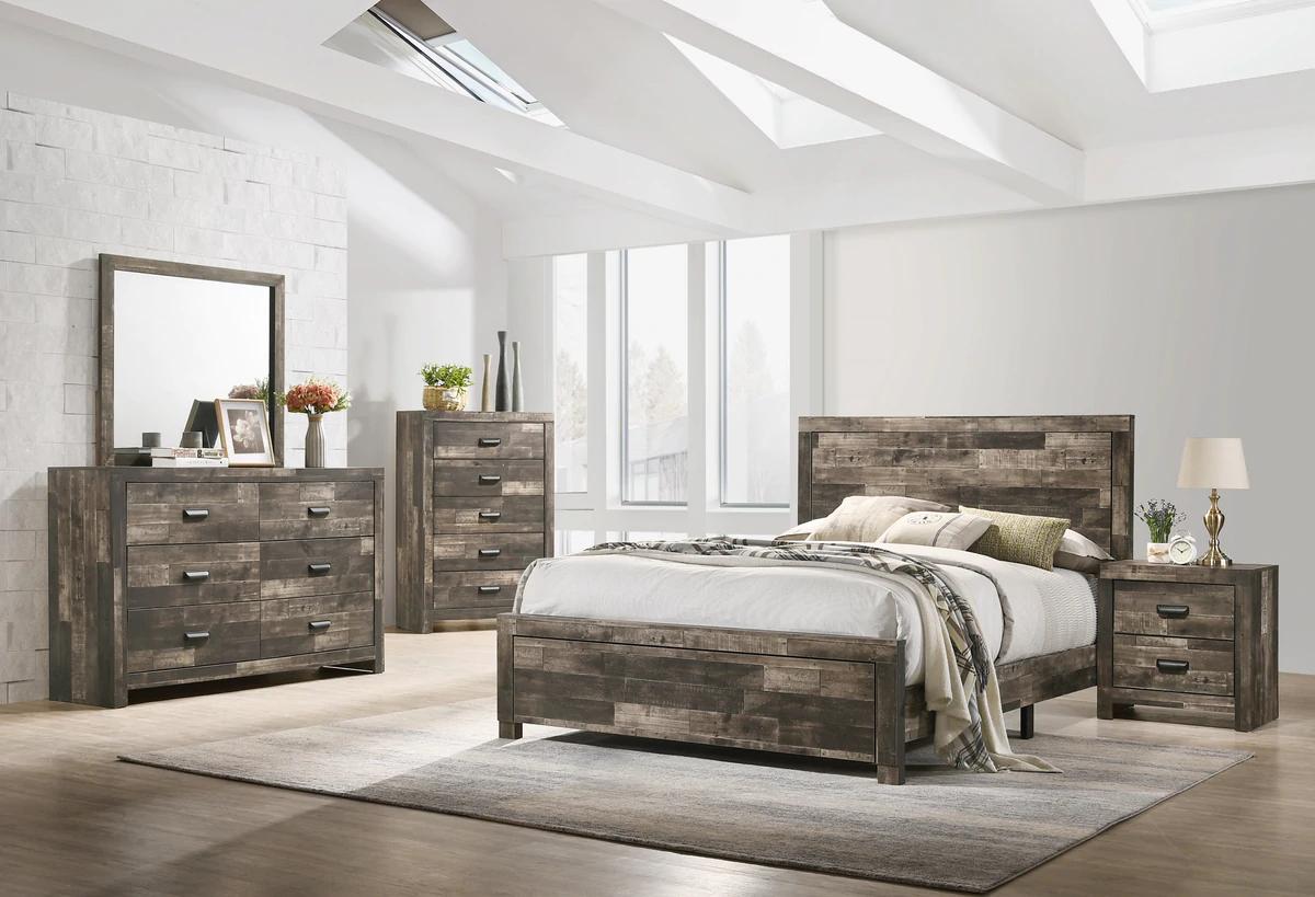 Contemporary, Rustic Panel Bedroom Set Tallulah B9400-CK-Bed-5pcs in Brown, Beige 