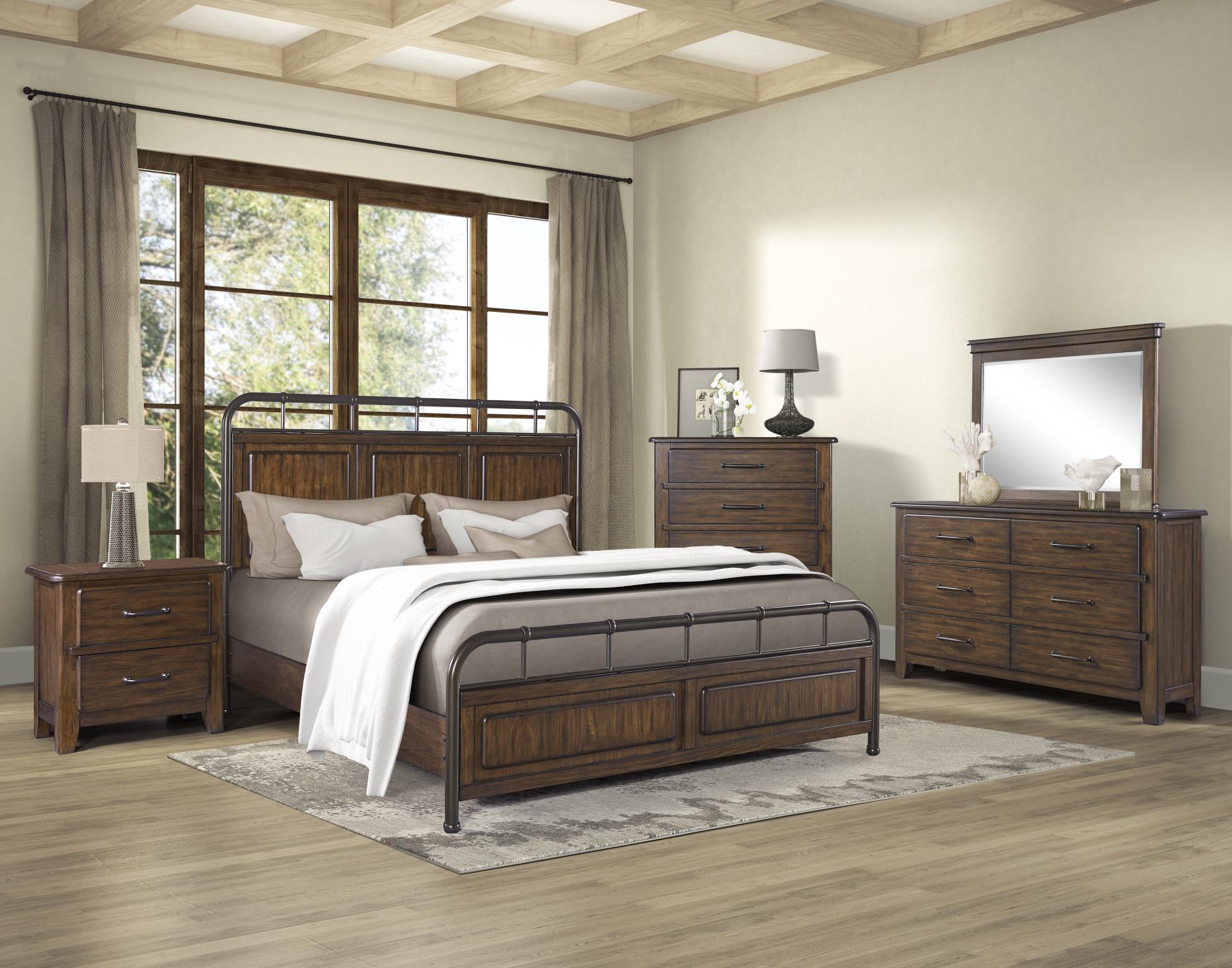 

    
Spice Brown Panel King Bed Set 5Pcs DANVILLE 315-110 Bernards Industrial Modern
