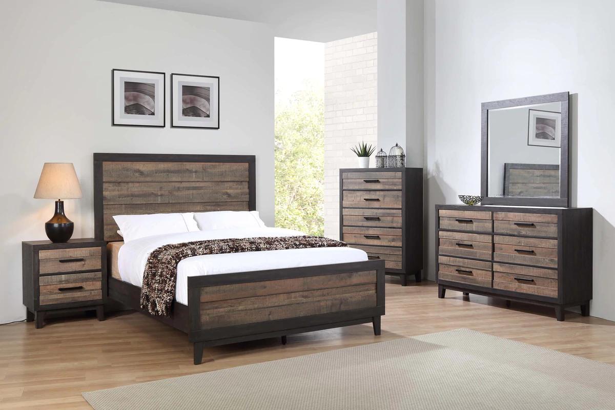 

    
Brown & Black Panel Bedroom Set by Crown Mark Tacoma II B8270-K-Bed-6pcs
