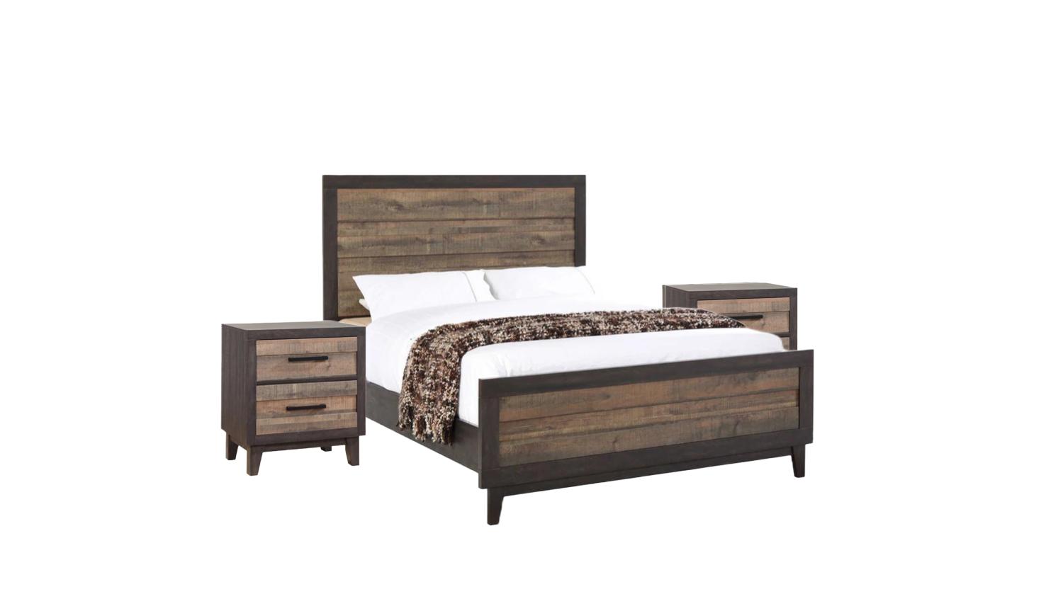 Contemporary, Rustic Panel Bedroom Set Tacoma B8270-Q-Bed-3pcs in Brown, Black 