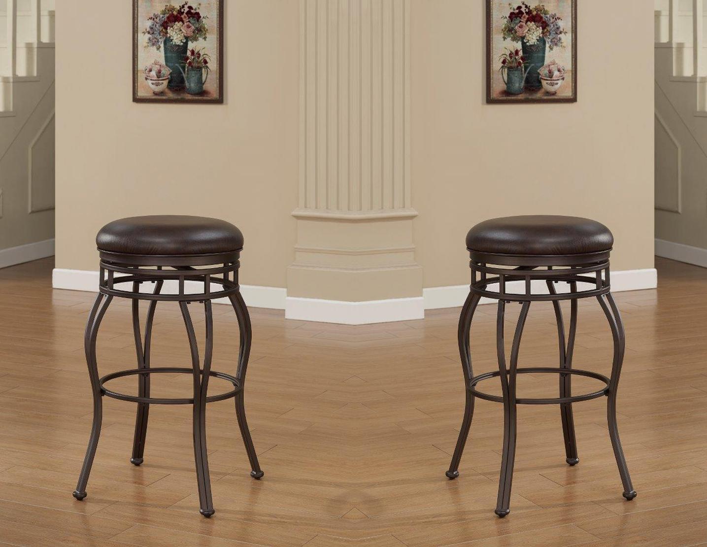 Contemporary Counter Stool Set VILLA B1-102-26L-2PC in Brown Bonded Leather