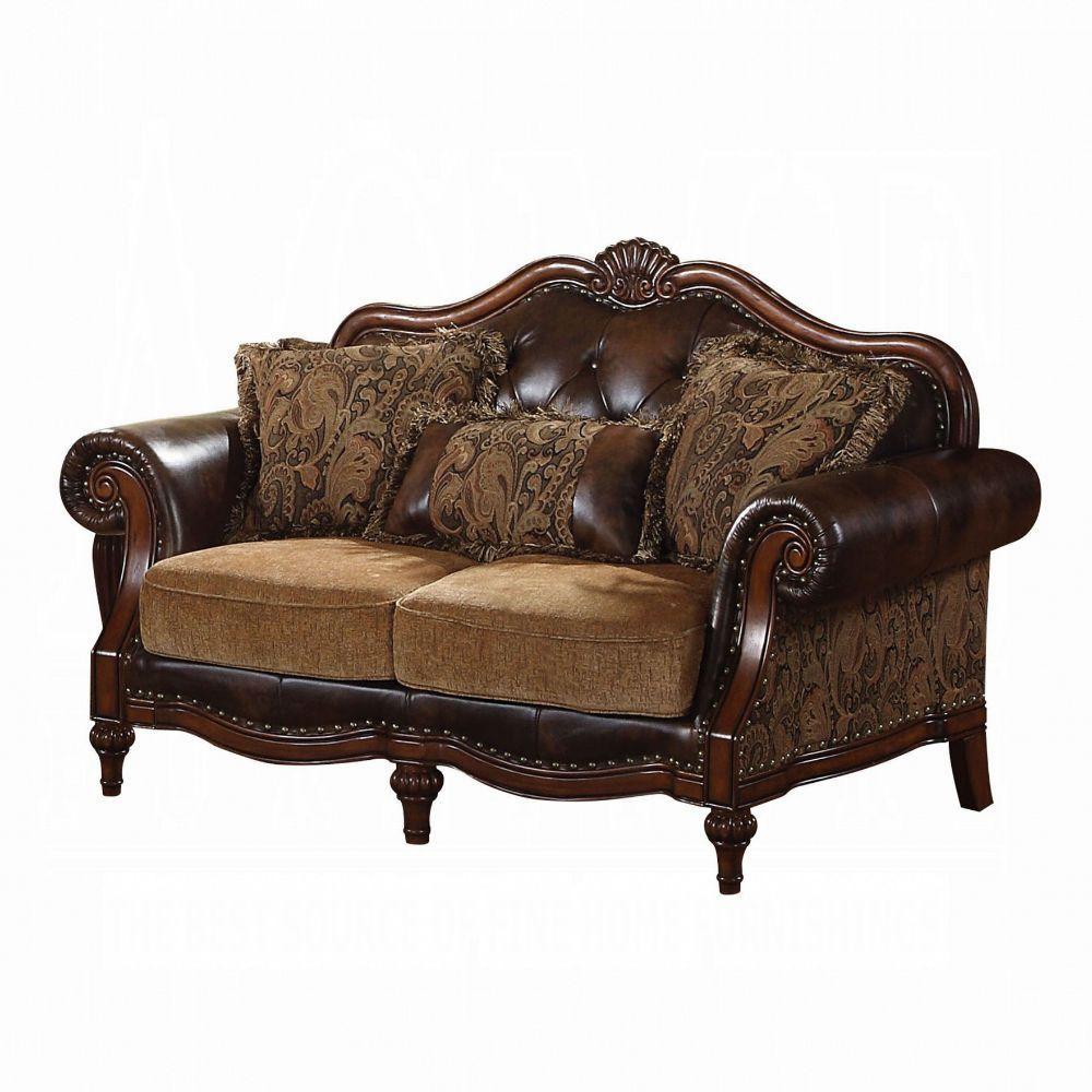 

    
Brown Bonded Leather & Chenille Loveseat Acme 05496 Dreena Vintage Traditional
