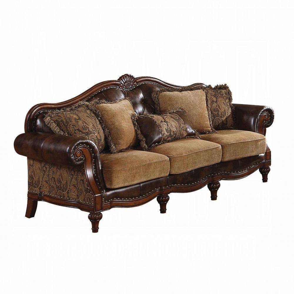 

    
Brown Bonded Leather & Chenille Sofa Acme 05495 Dreena Vintage Traditional
