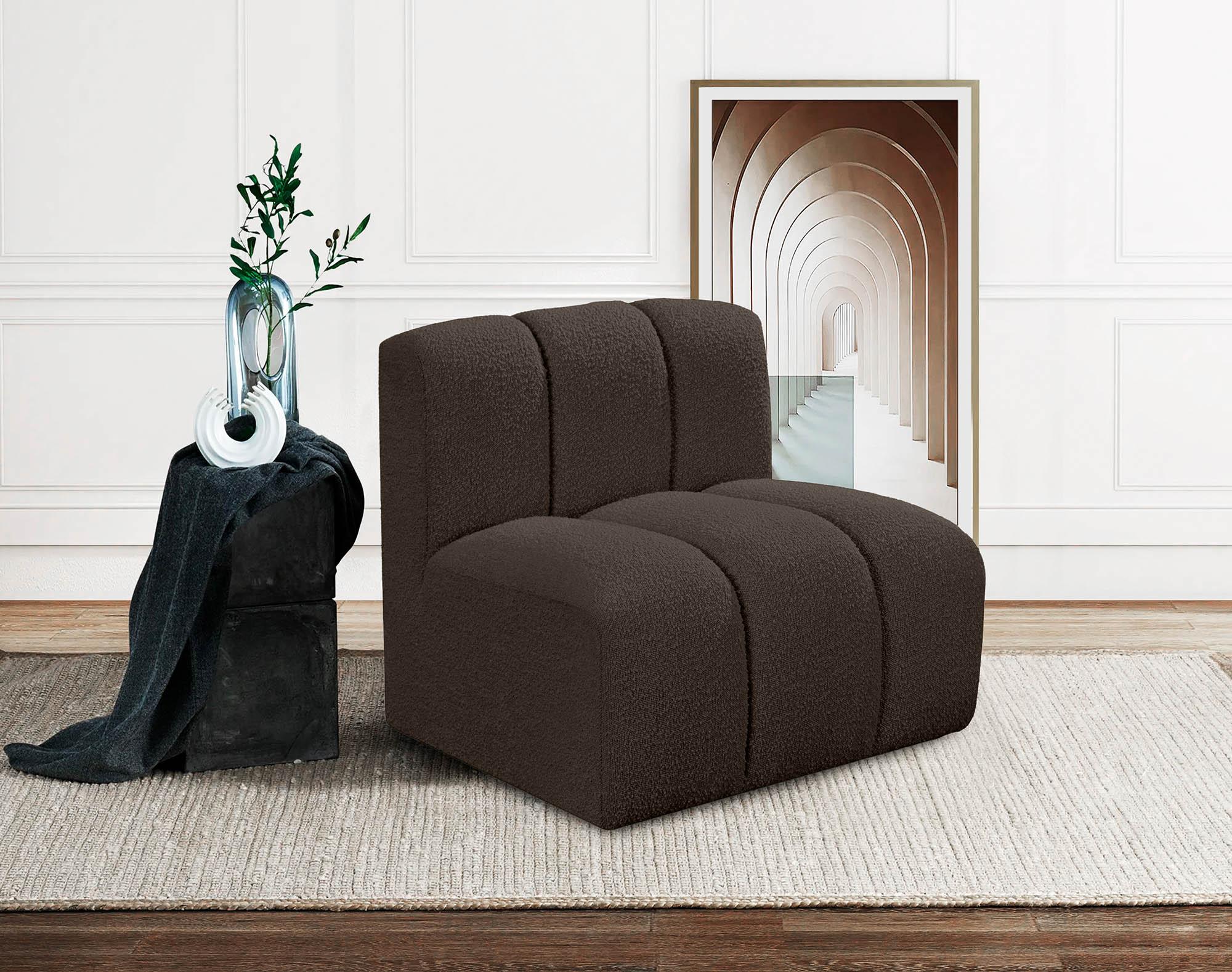 

    
Brown Boucle Channel Tufted Modular Chair ARC 102Brown-ST Meridian Contemporary
