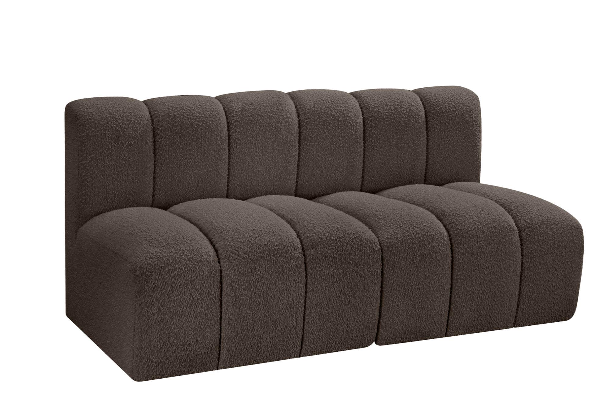 

    
Brown Boucle Channel Tufted Modular Sofa ARC 102Brown-S2A Meridian Contemporary
