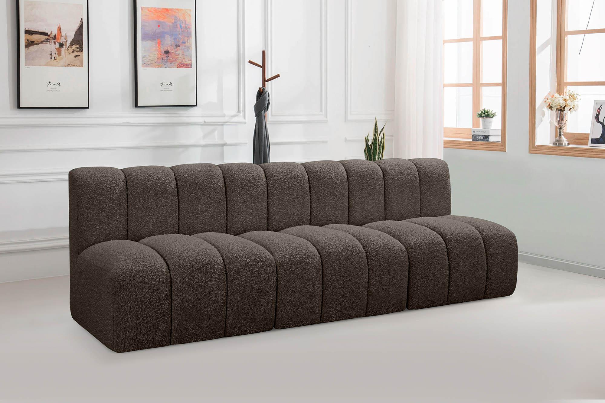 

    
Brown Boucle Channel Tufted Modular Sofa ARC 102Brown-S3F Meridian Contemporary
