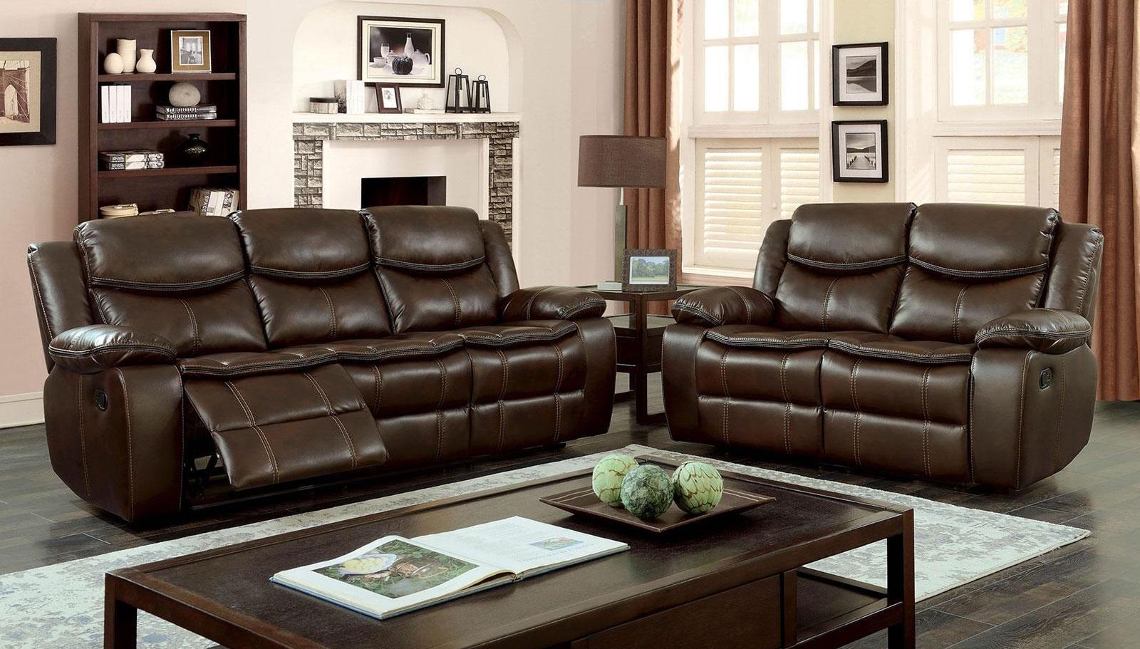 Transitional Reclining Living Room Set CM6981BR-2PC Pollux CM6981BR-2PC in Brown 