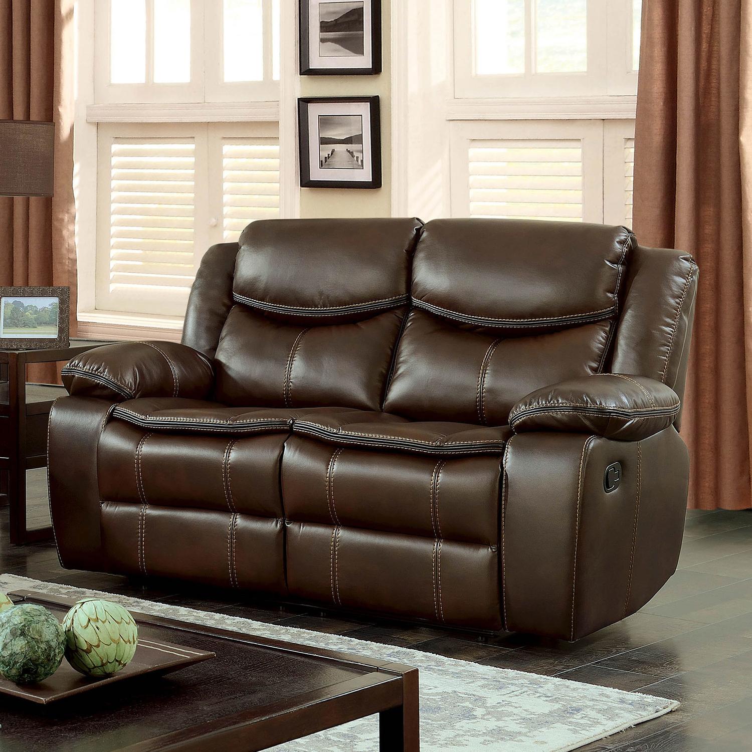 

    
Furniture of America CM6981BR-2PC Pollux Reclining Living Room Set Brown CM6981BR-2PC
