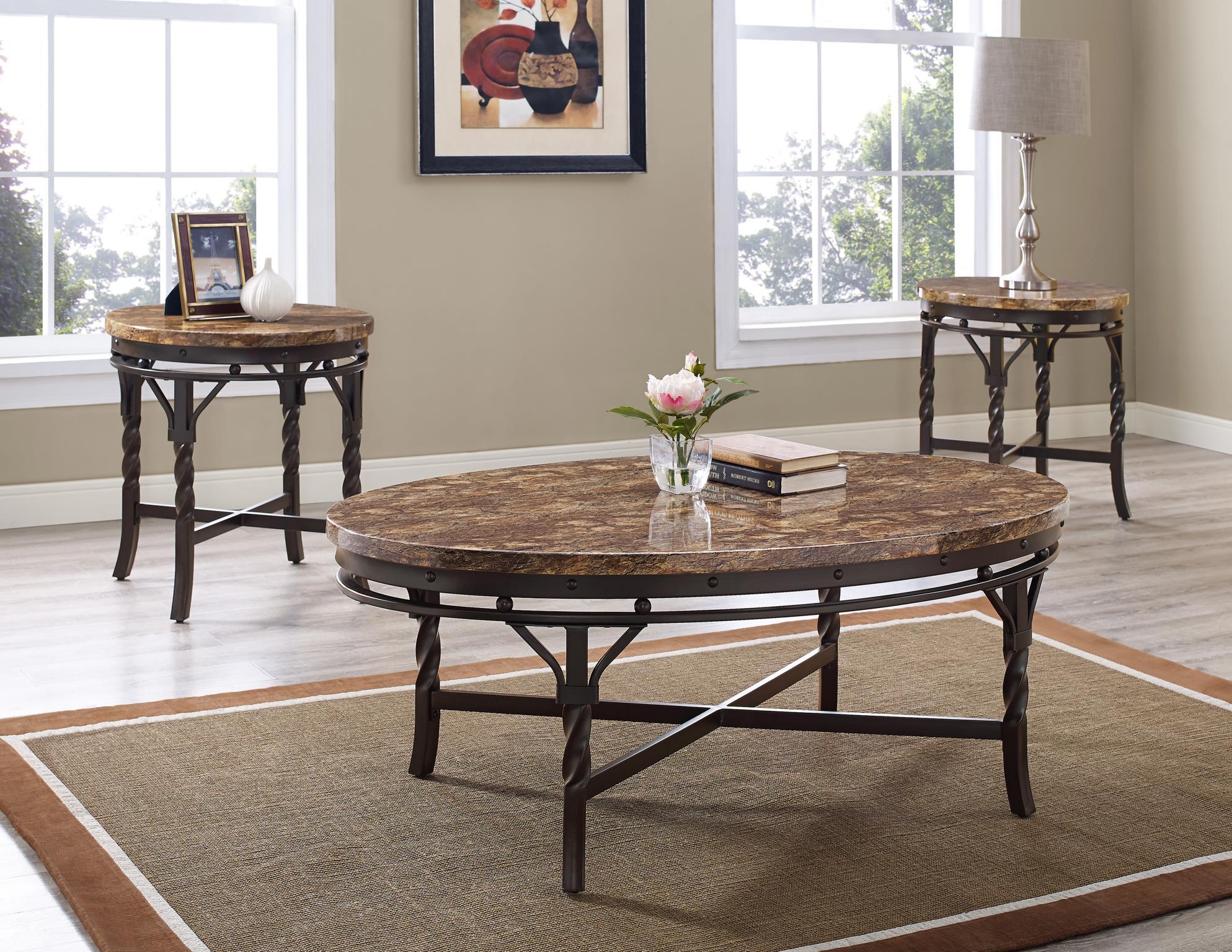 

    
Brown & Brown Marble Top Coffee Table Set by Bernards Furniture Tuscan 9550
