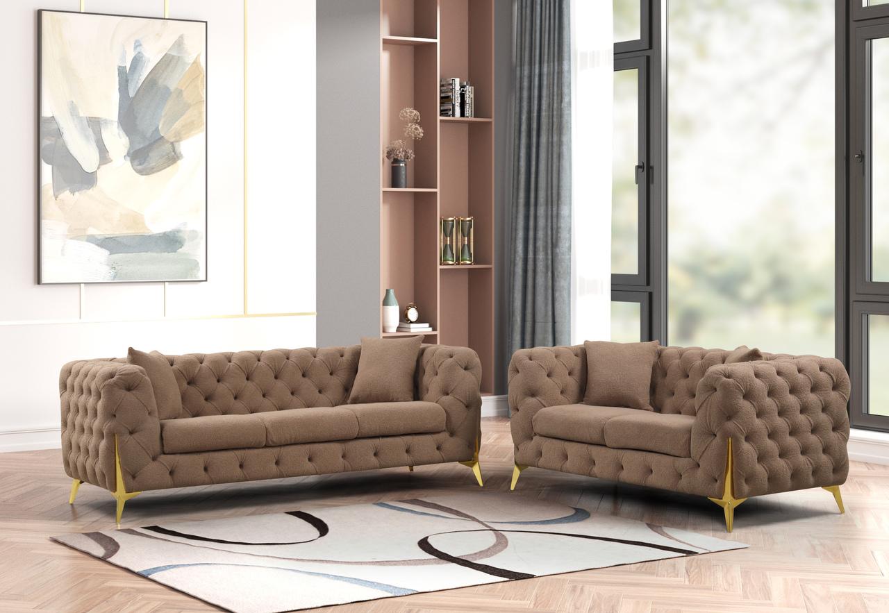

    
Brown Buckle Fabric 2Pc Living Room Set Contempo Galaxy Home Modern
