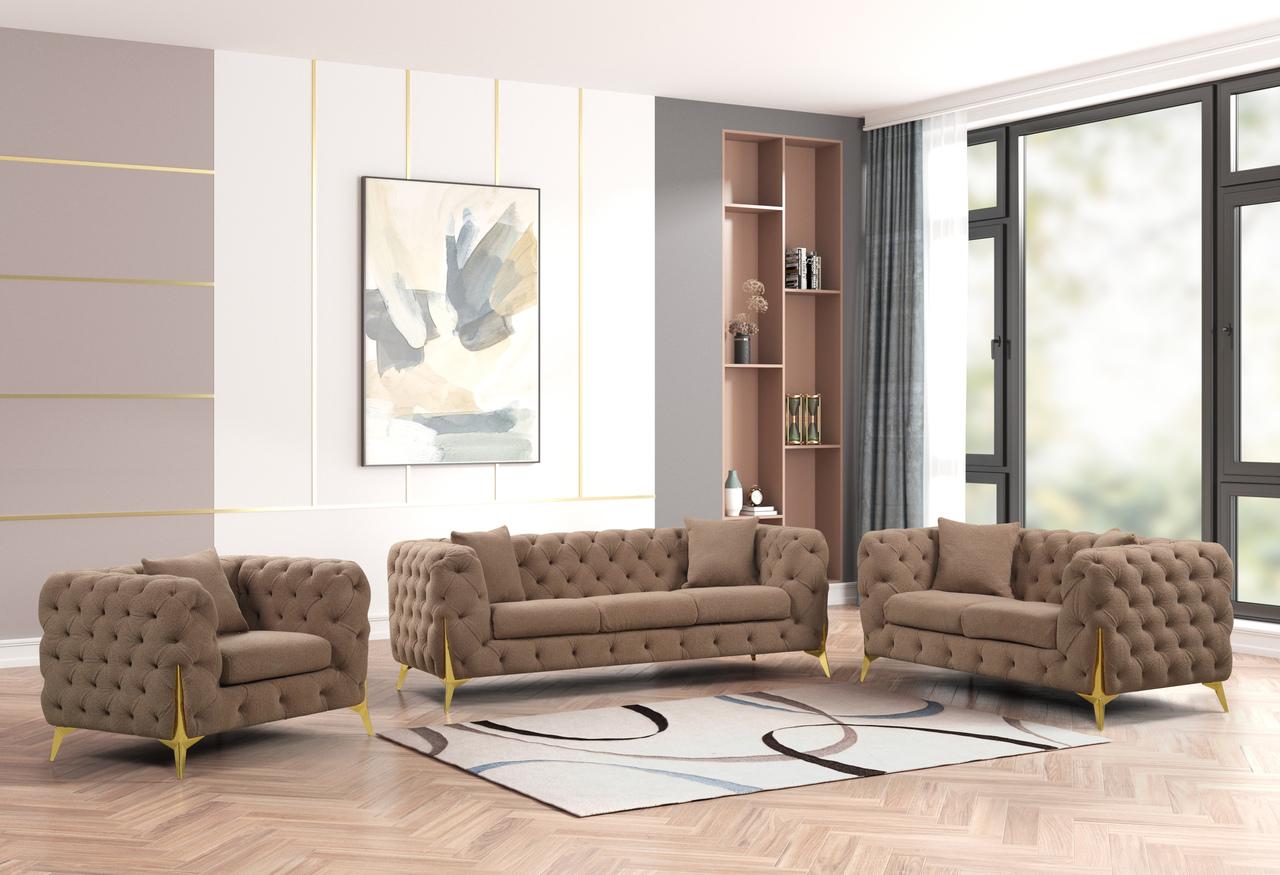 

    
Brown Buckle Fabric 3Pc Living Room Set Contempo Galaxy Home Modern
