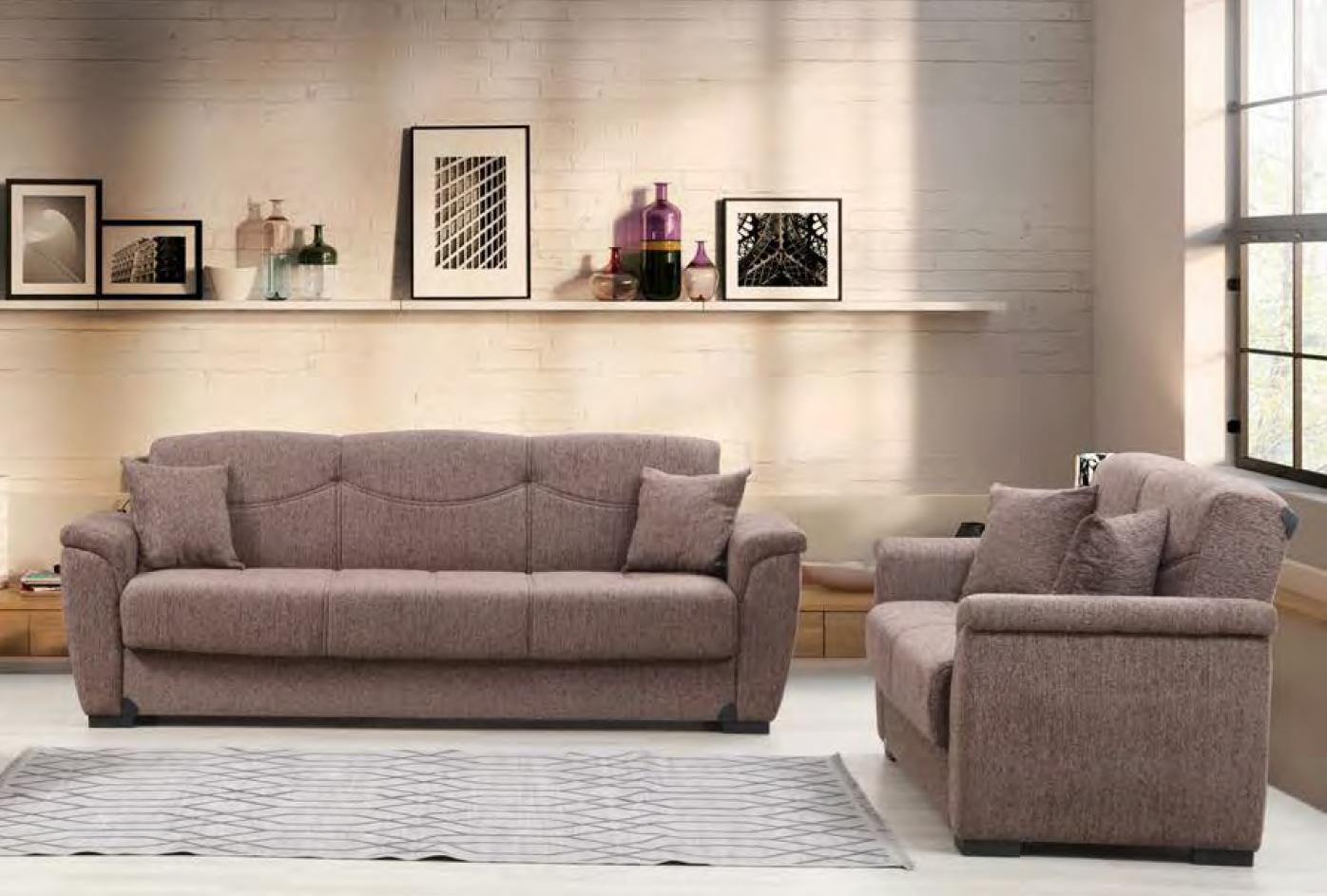 Contemporary Sofa and Loveseat Set Everly EVE-B-S-Set-2 in Brown Fabric