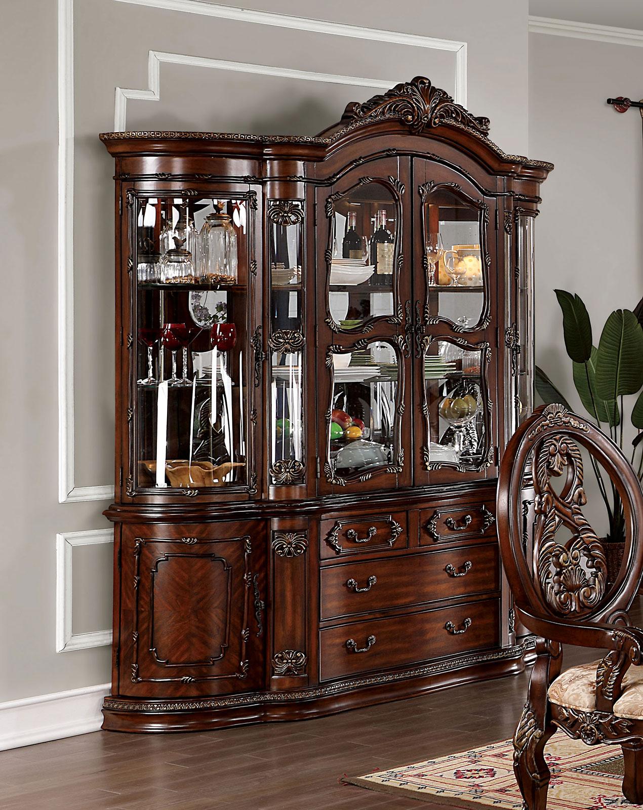 Traditional Buffet and Hutch Normandy CM3145HB in Dark Cherry, Brown 