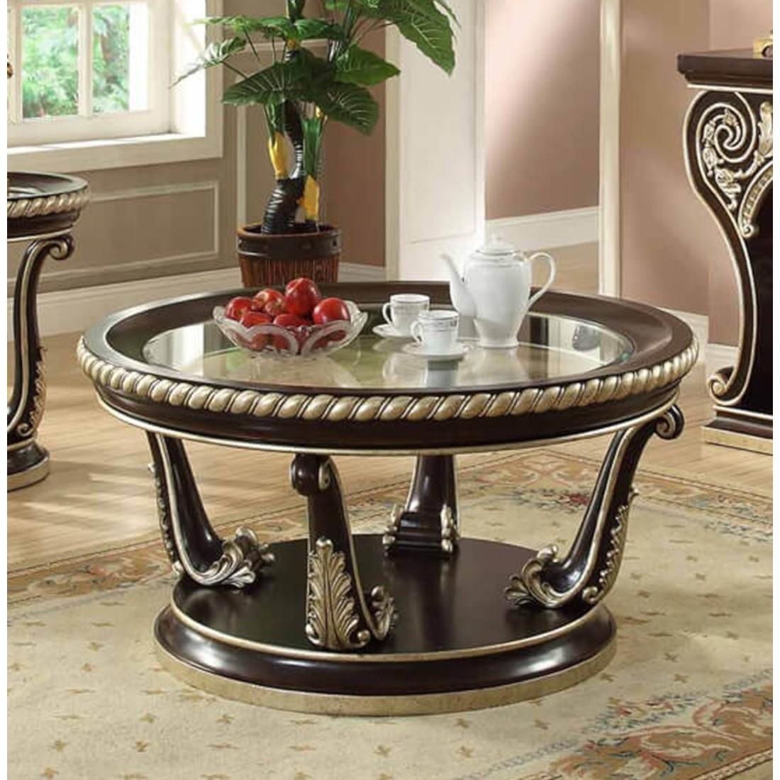 

    
Brown Cherry Carved Wood Coffee Table  Traditional Homey Design HD-213
