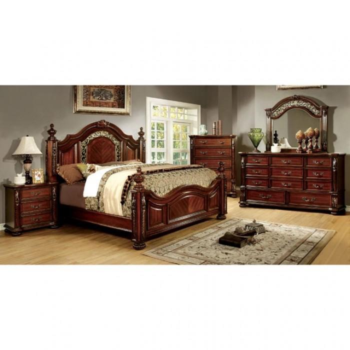 

    
Brown Cherry Faux Leather CAL King Panel Bedroom Set 5Pcs Furniture of America FLANDREAU
