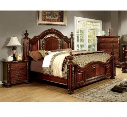 Traditional Panel Bedroom Set FLANDREAU CM7588EK-BED-2N-3PC in Brown Faux Leather