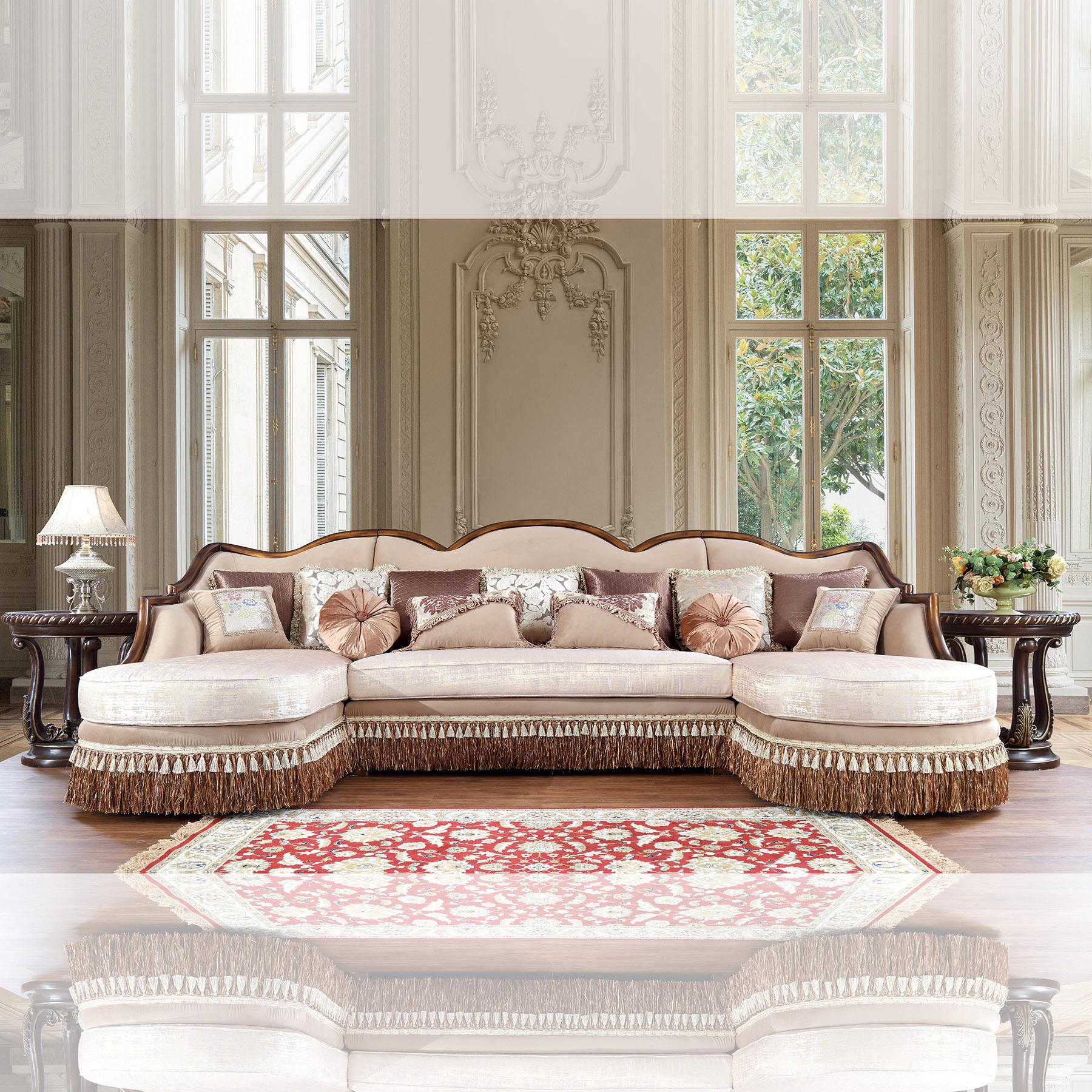 

    
Brown Cherry & Pearl Beige Double Chaise Sectional Traditional Homey Design HD-91626
