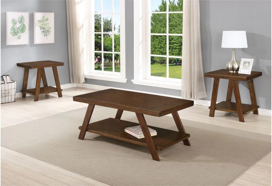 Rustic Coffee Table and 2 End Tables Samhorn 4202SET in Brown 