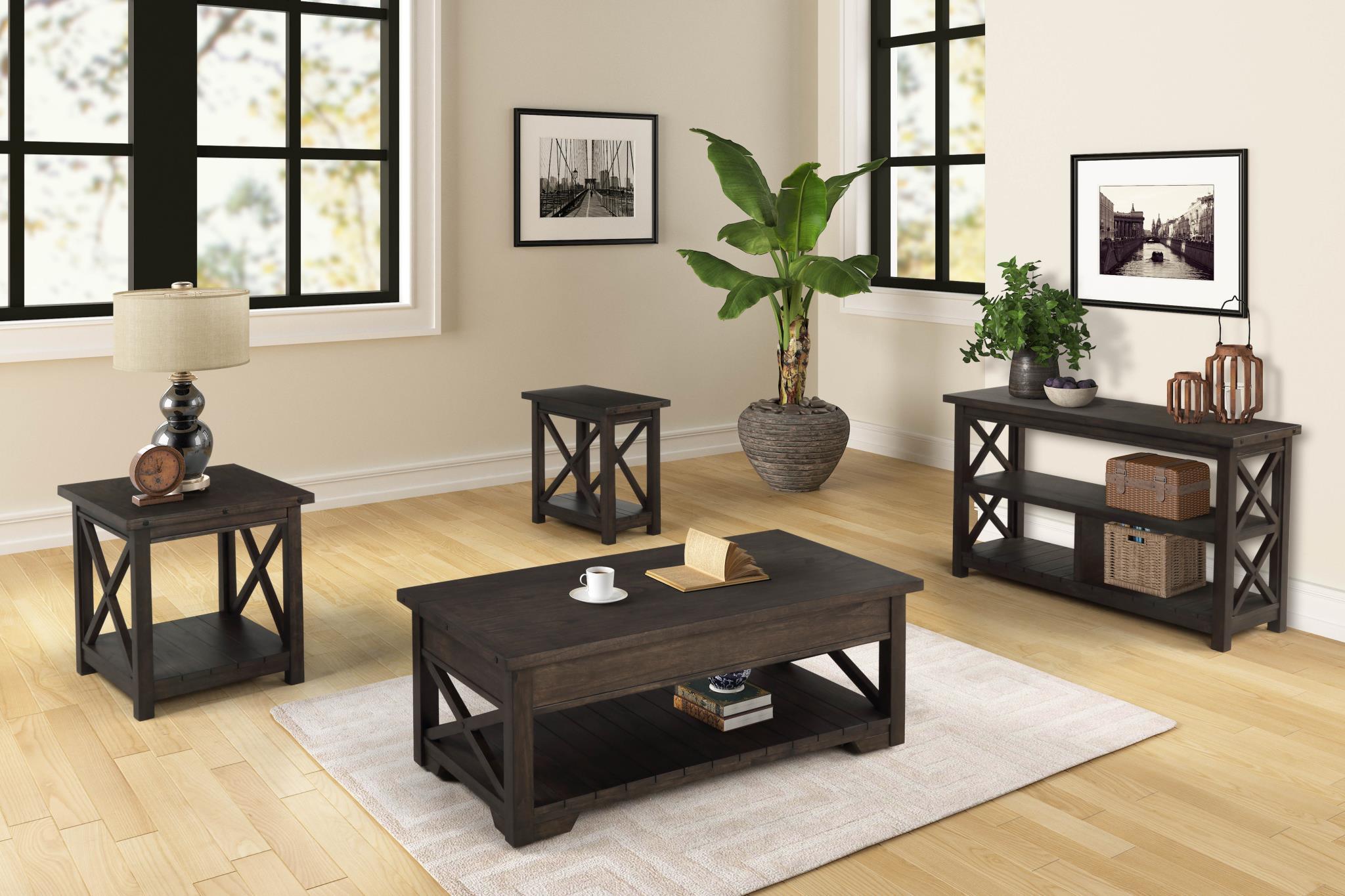 Contemporary, Transitional Coffee Table Set JENSON 8632-010 8632-010-Set-3 in Brown 