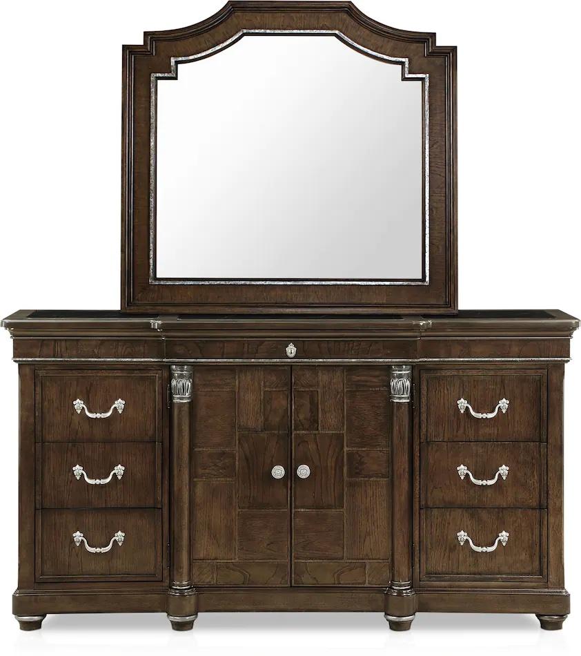 

    
Brown Dresser With Mirror by A.R.T. Furniture Belmont Mahogany
