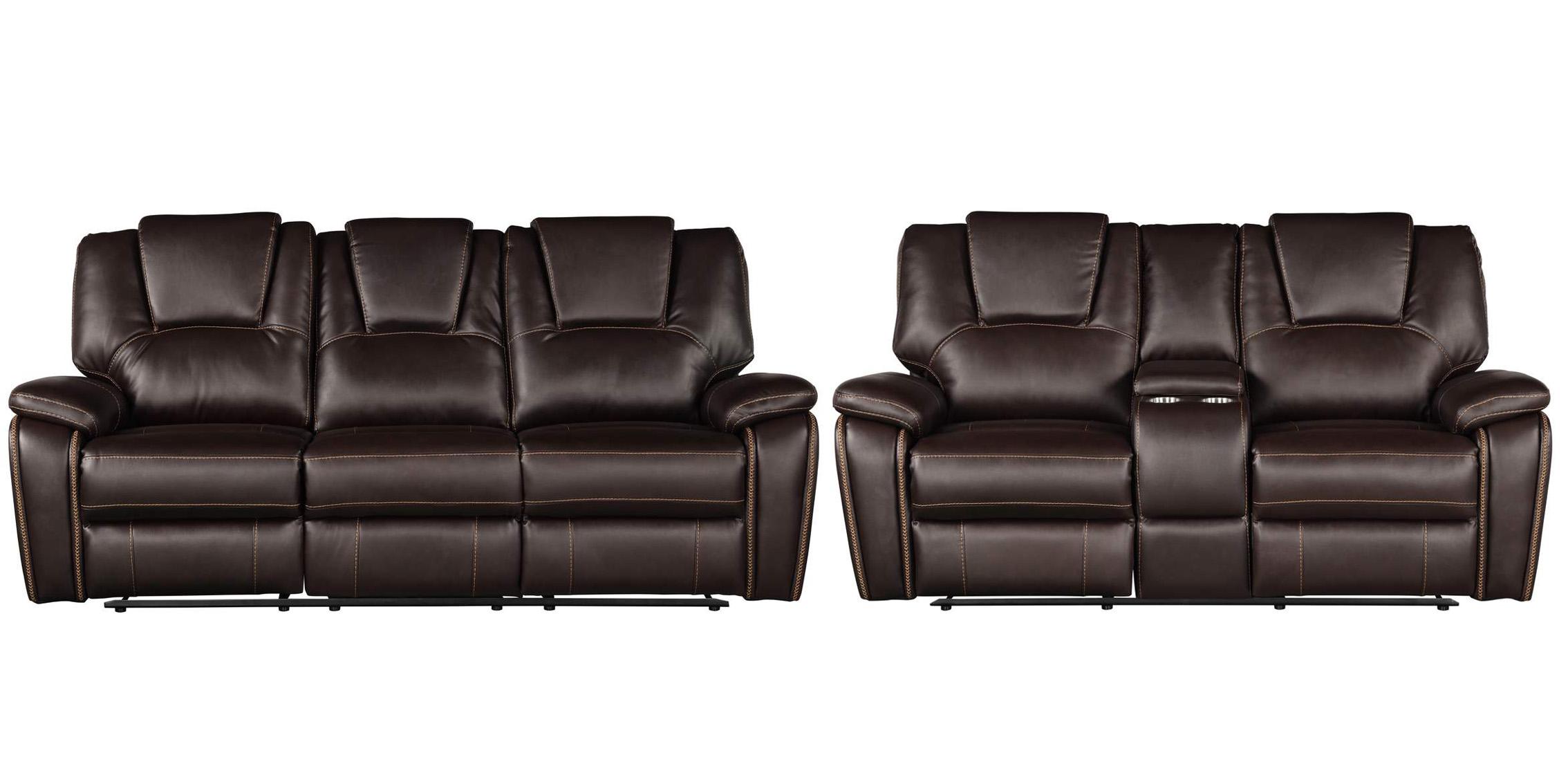 Contemporary, Modern Recliner Sofa Set Hongkong 733569266852 in Brown Eco Leather