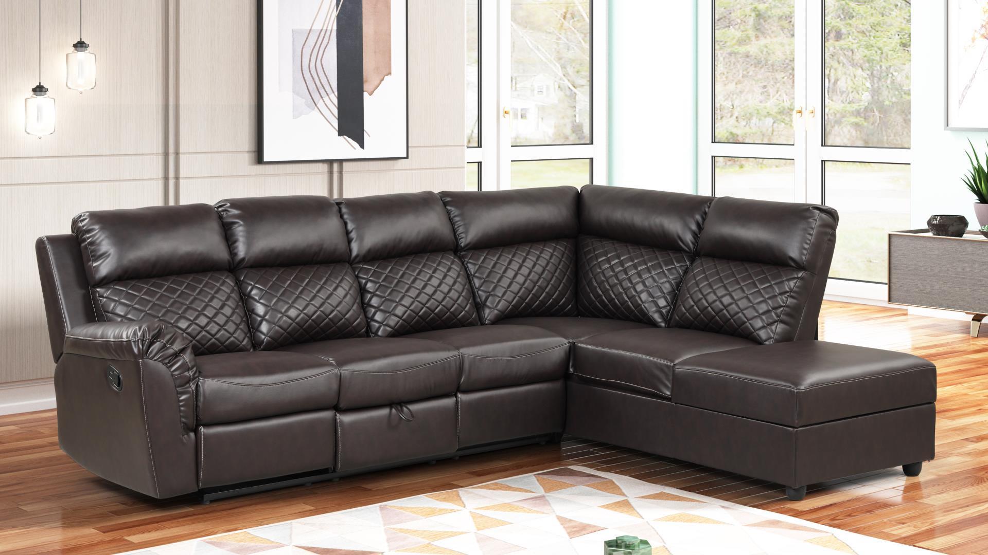 Contemporary, Modern Recliner Sectional CHARLOTTE CHARLOTTE-BR in Brown Eco Leather