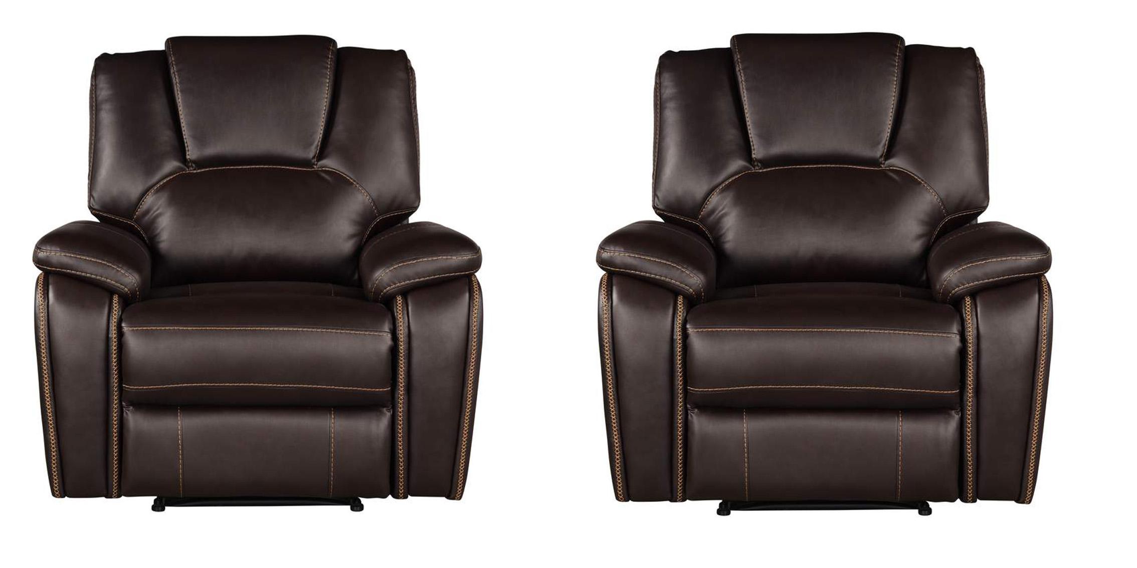 Contemporary, Modern Recline Chair Set HONG KONG Brown GHF-733569212293-Set-2 in Brown Eco Leather
