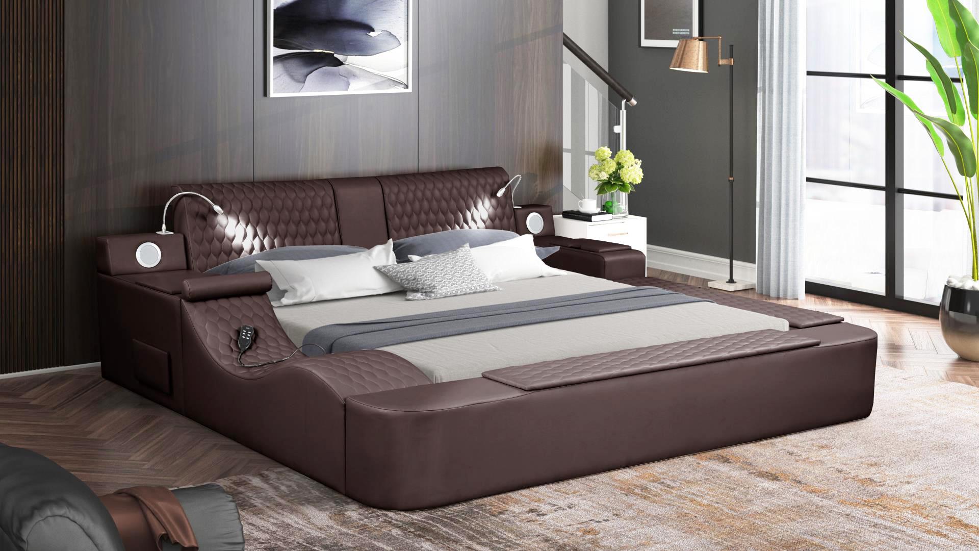 

    
Brown Eco Leather Smart Multifunctional King Bed ZOYA Galaxy Home Contemporary
