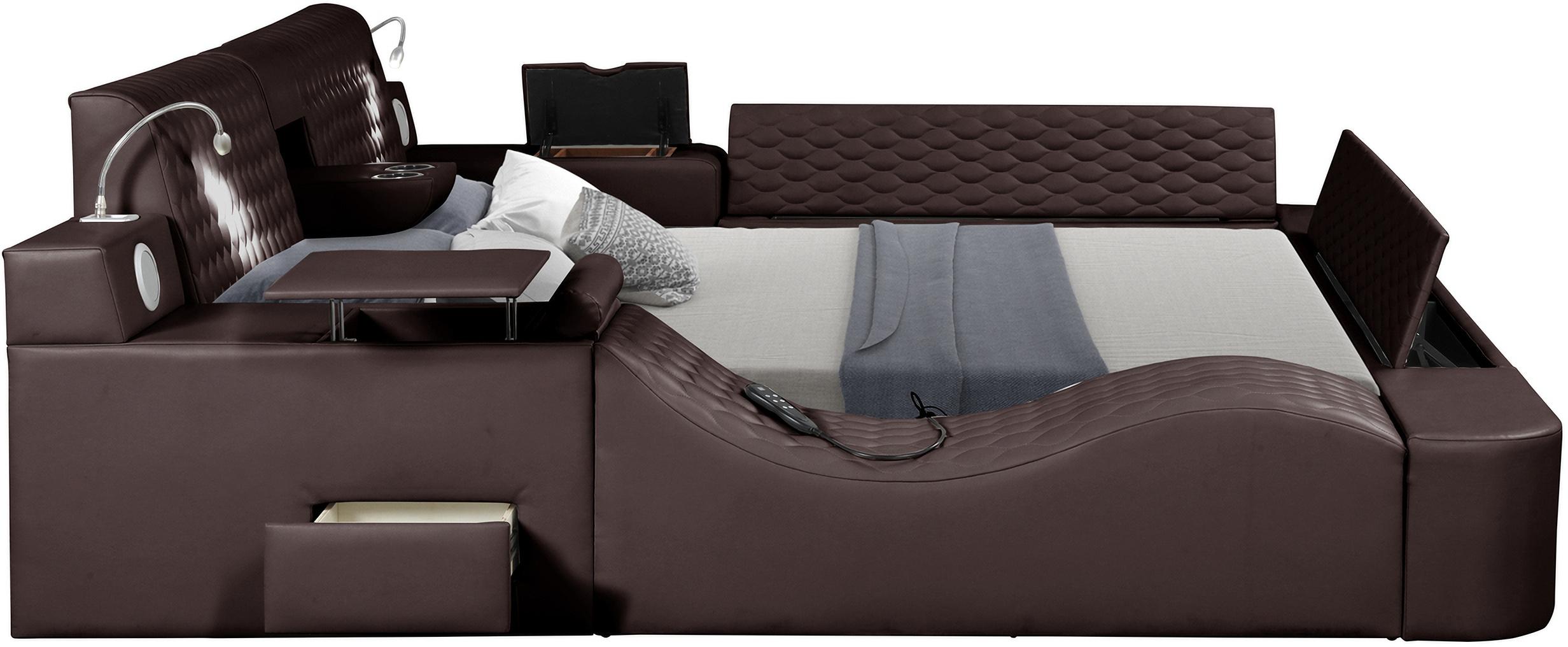 

    
 Order  Brown Eco Leather Smart Multifunctional King Bed ZOYA Galaxy Home Contemporary
