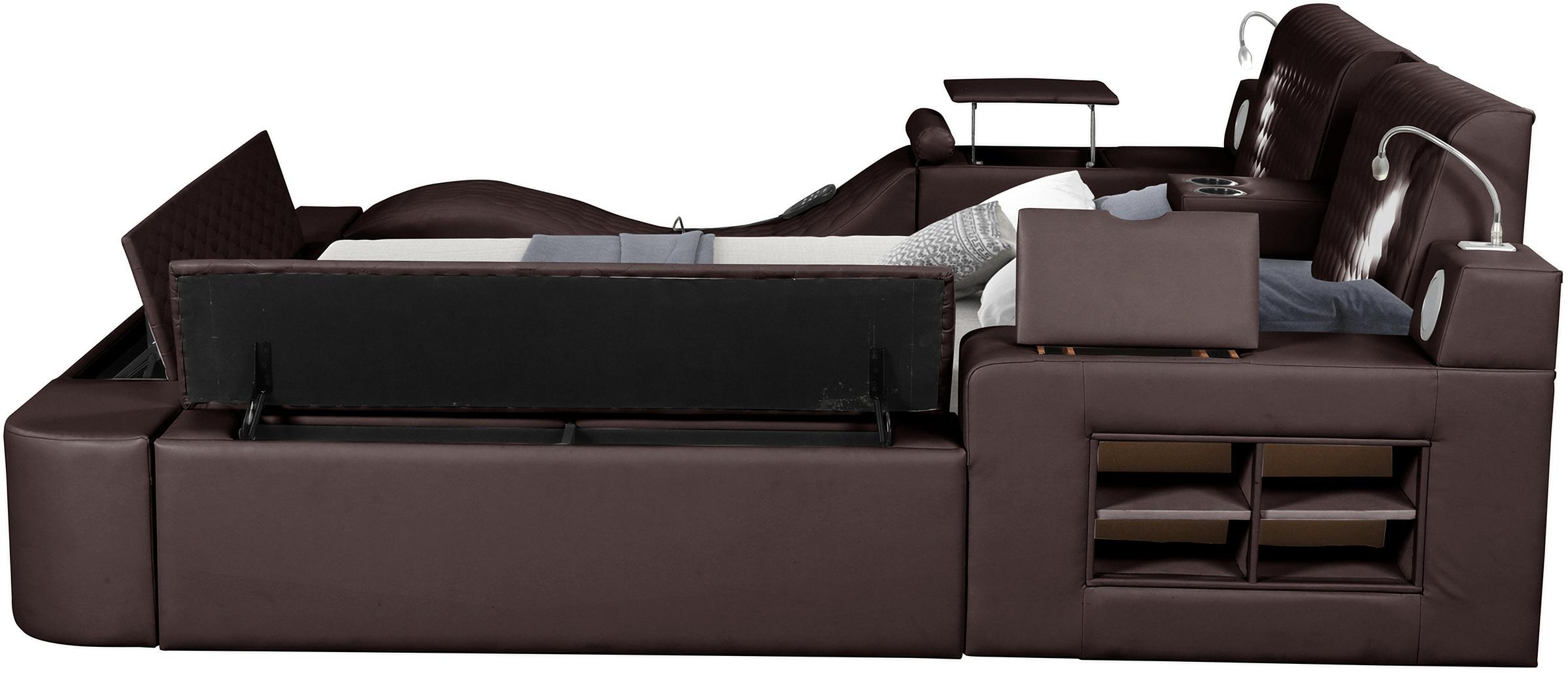 

    
 Shop  Brown Eco Leather Smart Multifunctional Queen Bed ZOYA Galaxy Home Contemporary
