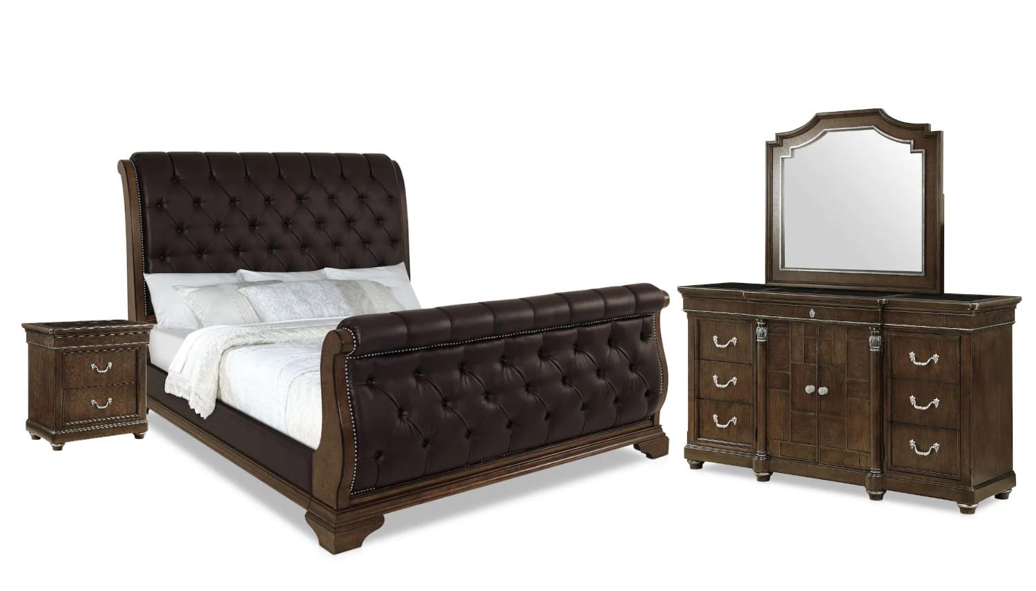 Modern, Transitional Sleigh Bedroom Set Belmont Mahogany 275146-2316-BR-2NDM-5PCS in Brown Fabric