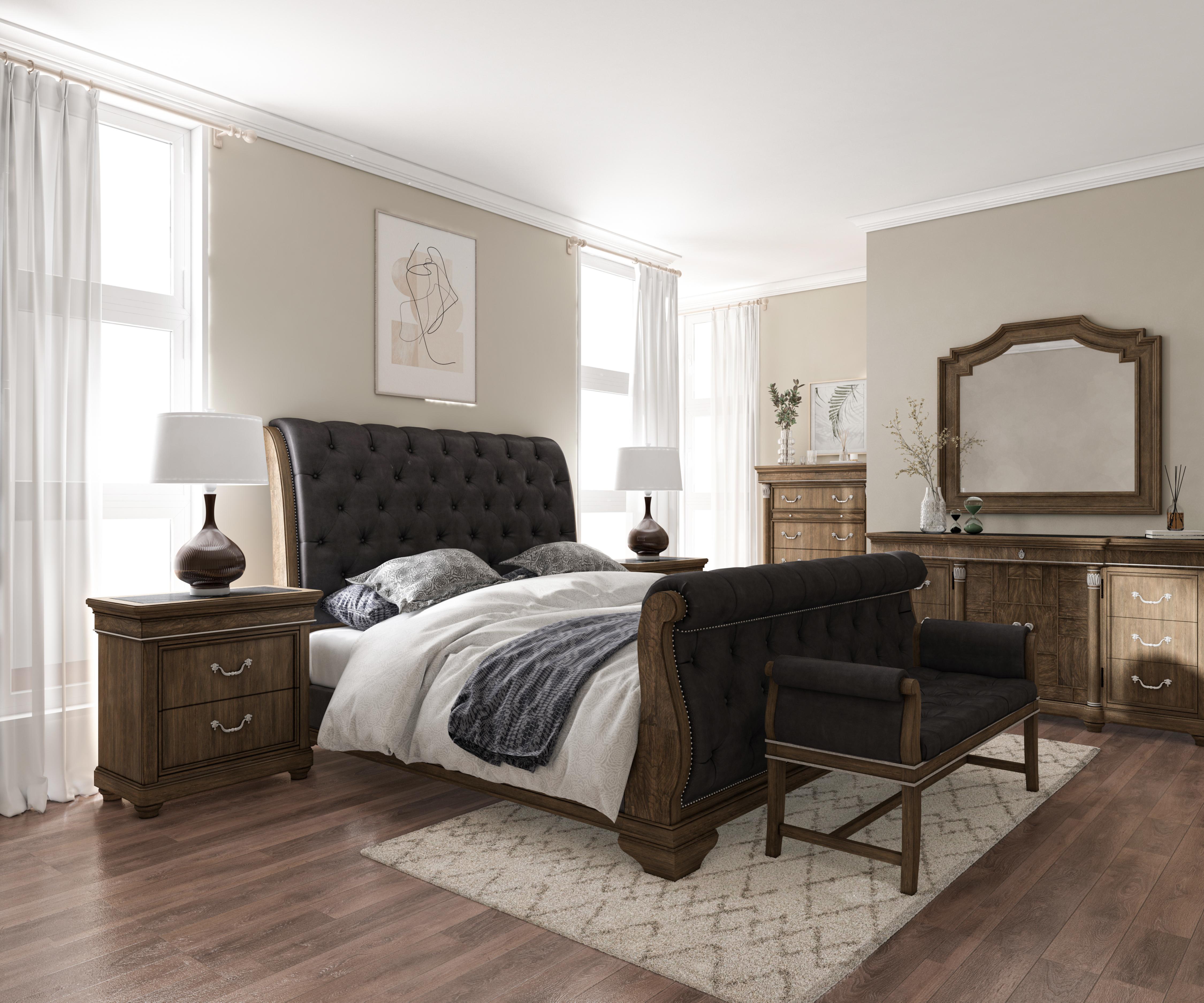 Modern, Transitional Sleigh Bedroom Set Belmont Mahogany 275146-2316-BR-2NDMC-6PCS in Brown Fabric