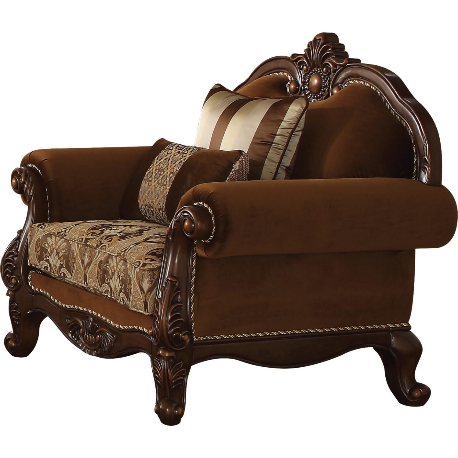 Classic, Traditional Arm Chair Jardena 50657 50657-Jardena in Oak, Cherry, Brown Fabric