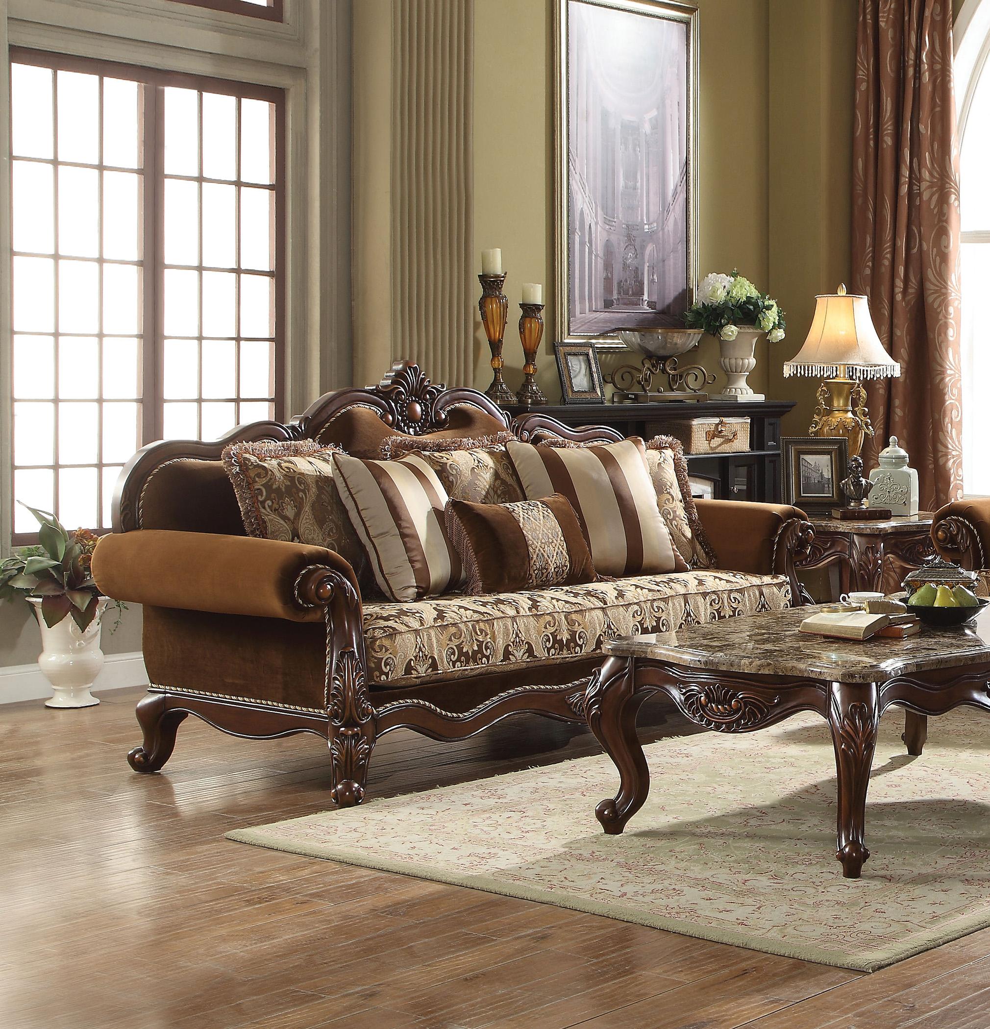 

    
Brown Fabric & Cherry Oak Sofa Jardena 50655 ACME Traditional Classic
