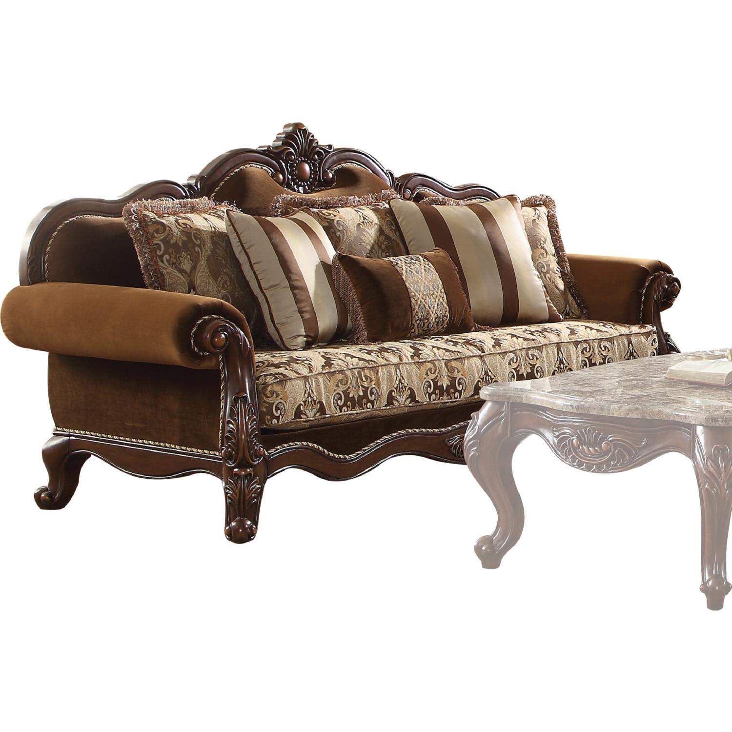 

    
Brown Fabric & Cherry Oak Sofa Set 2 Jardena 50655 ACME Traditional Classic
