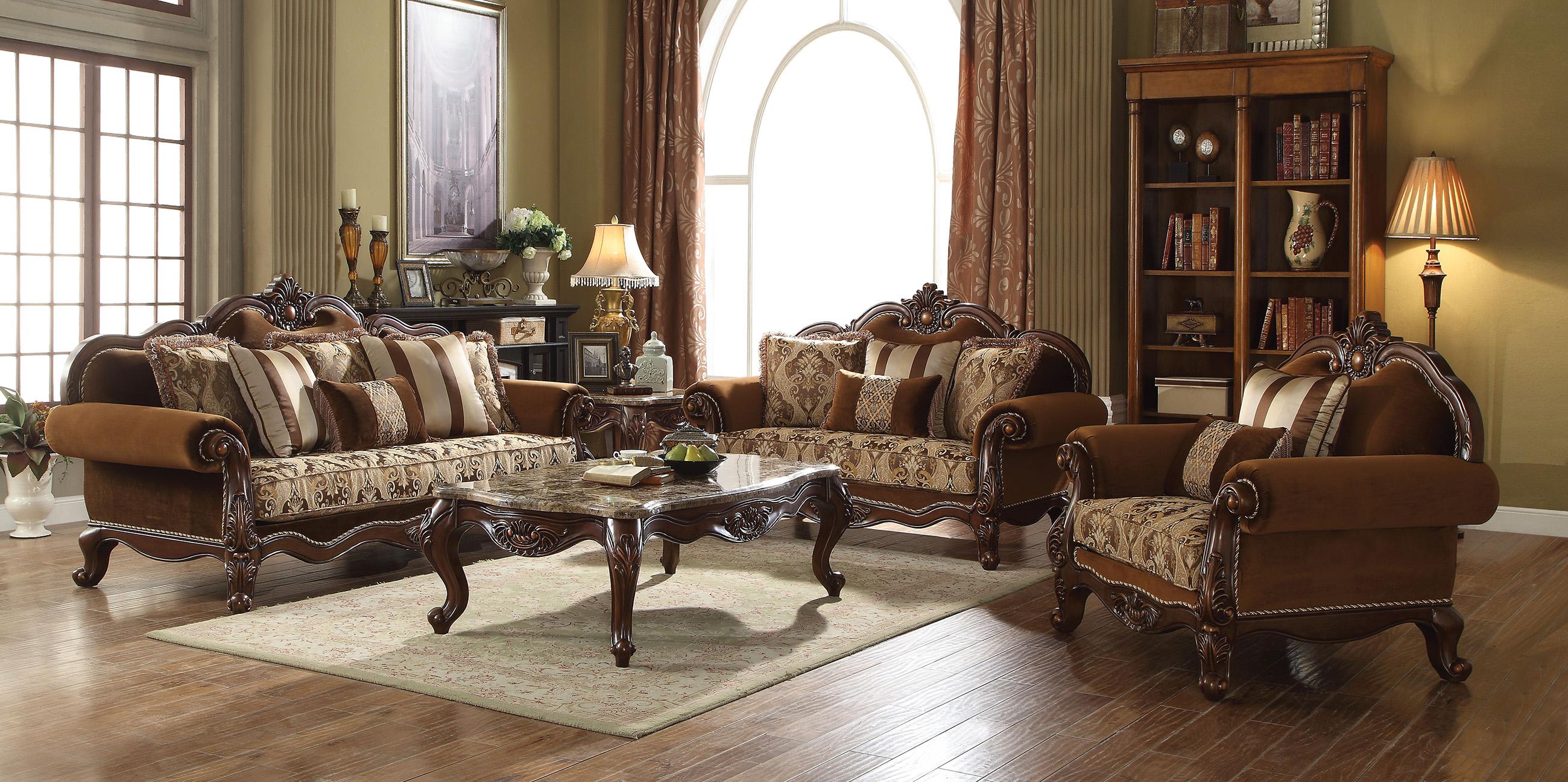 Classic, Traditional Sofa Set Jardena 50655 50655-Set-3Jardena in Oak, Cherry, Brown Fabric