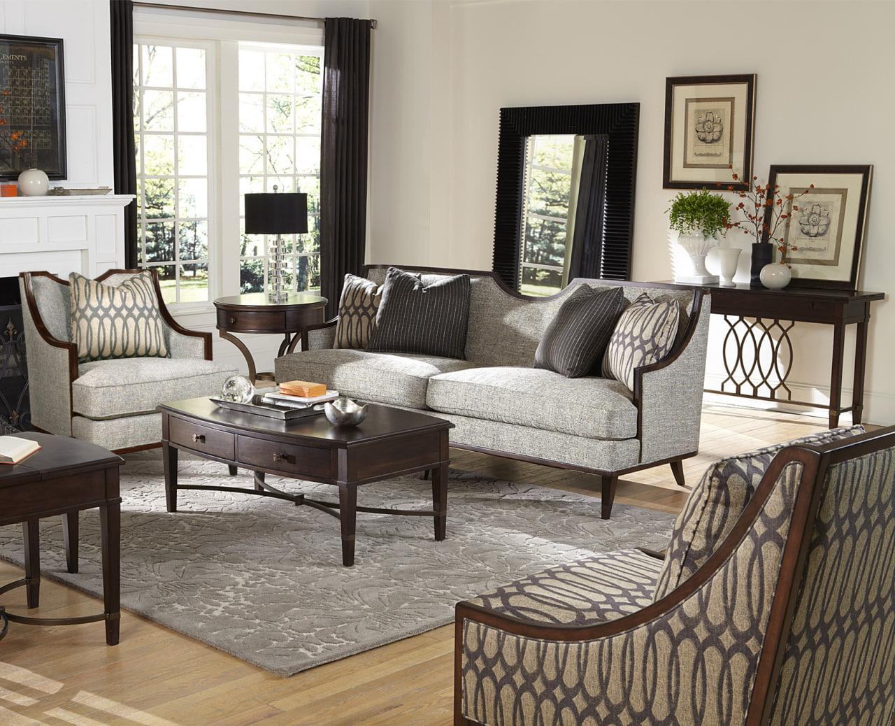 

    
 Order  Brown Fabric Sofa + Loveseat + Chair by A.R.T. Furniture Intrigue Harper
