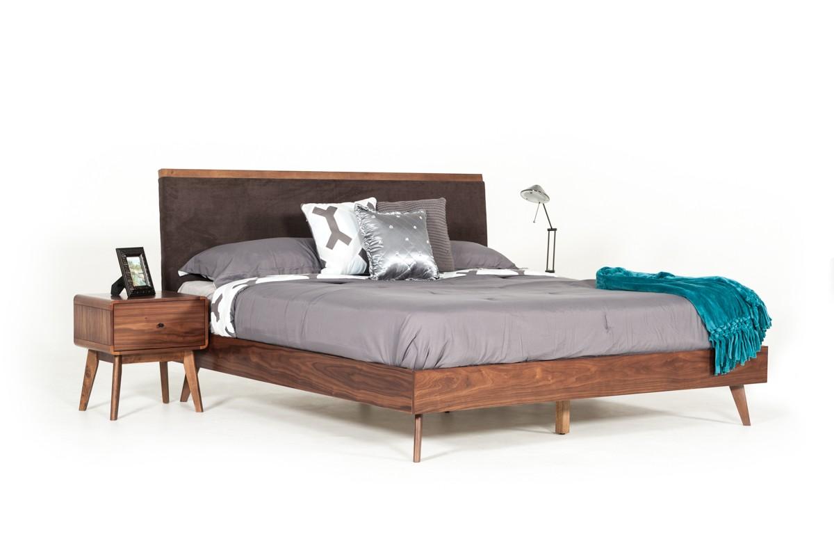 Modern Platform Bed HK - MARSHALL BED Q WALNUT/BROWN AUTUMN 1644-35A VGMABR-39-BED-Q in Brown Fabric