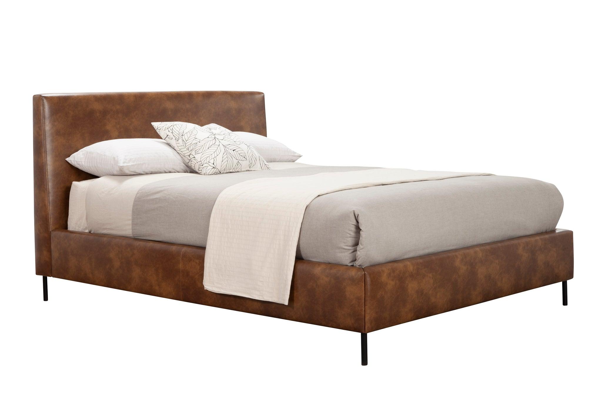 

    
Brown Faux Leather Cal King Platform Bed Set 3 SOPHIA ALPINE Modern Mid Century
