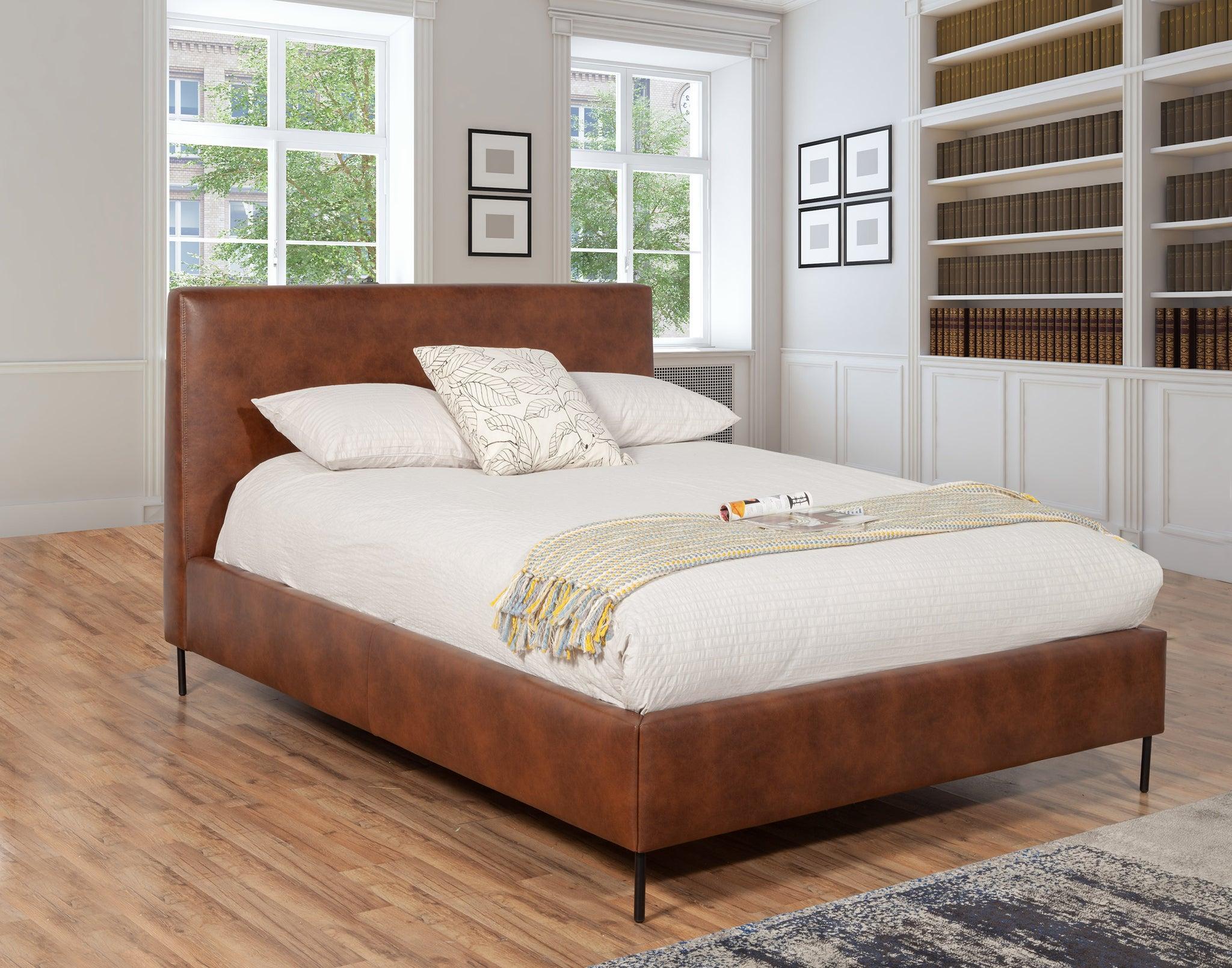 

    
Brown Faux Leather Full Platform Bed SOPHIA ALPINE Modern Mid Century
