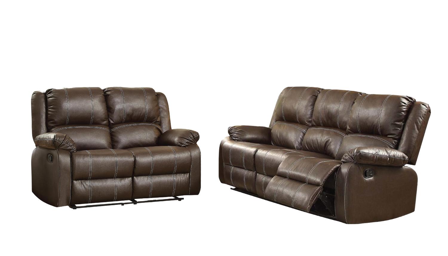 Modern Sofa and Loveseat Set Zuriel-BR-52280 52280-2pcs in Brown Faux Leather