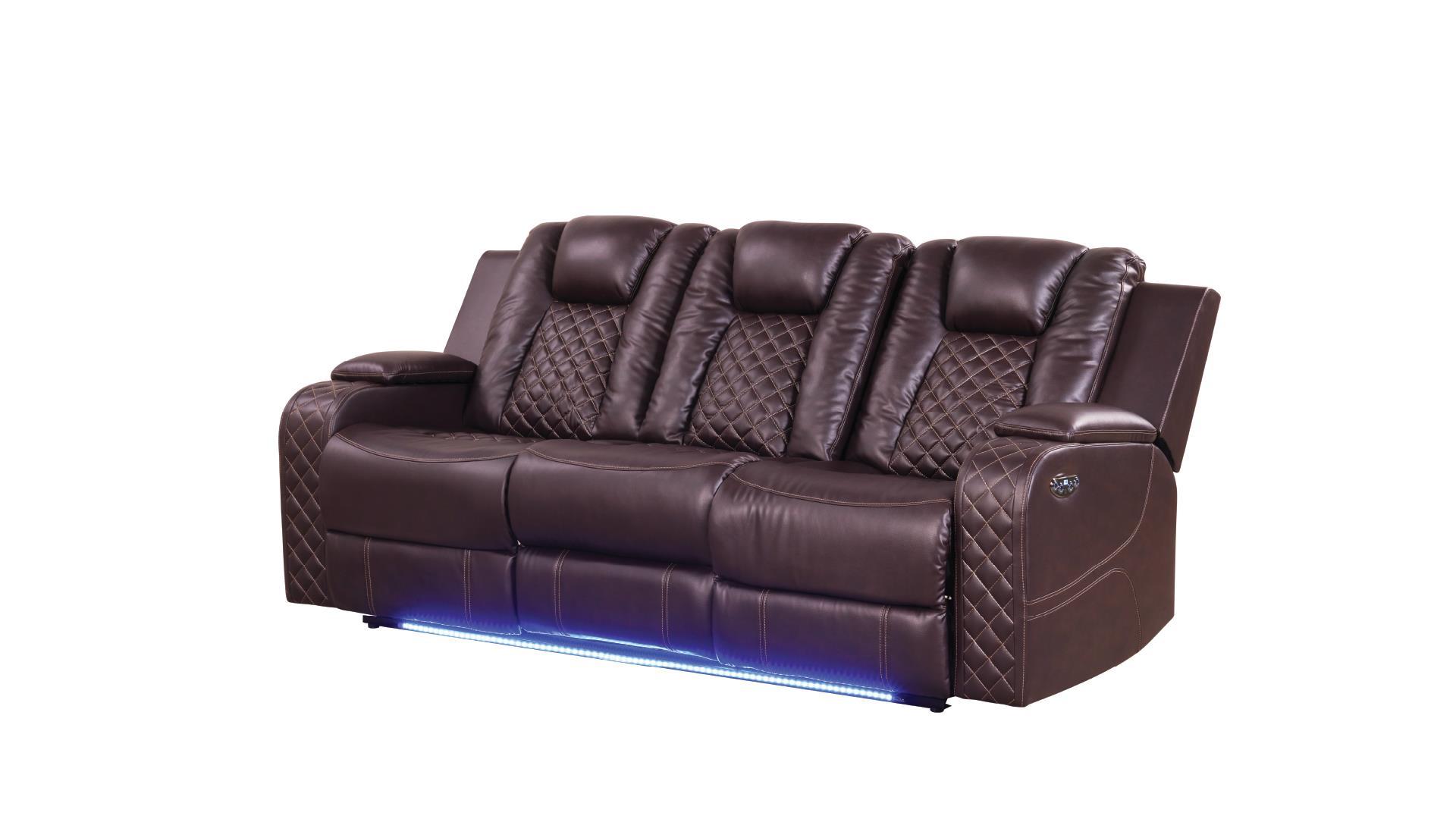 

    
Brown Faux Leather Power Recliner Sofa BENZ Galaxy Home Modern
