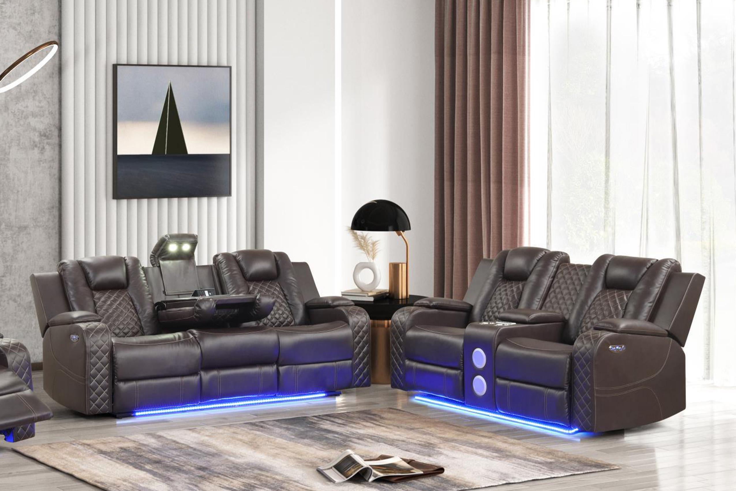 Contemporary, Modern Recliner Sofa Set BENZ Brown QB13425334-2PC in Brown Faux Leather