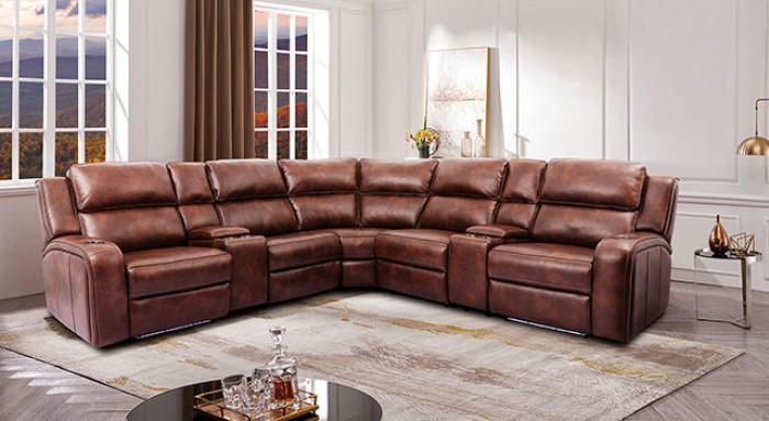 Transitional Reclining Sectional Callie CM9901 in Brown Faux Leather