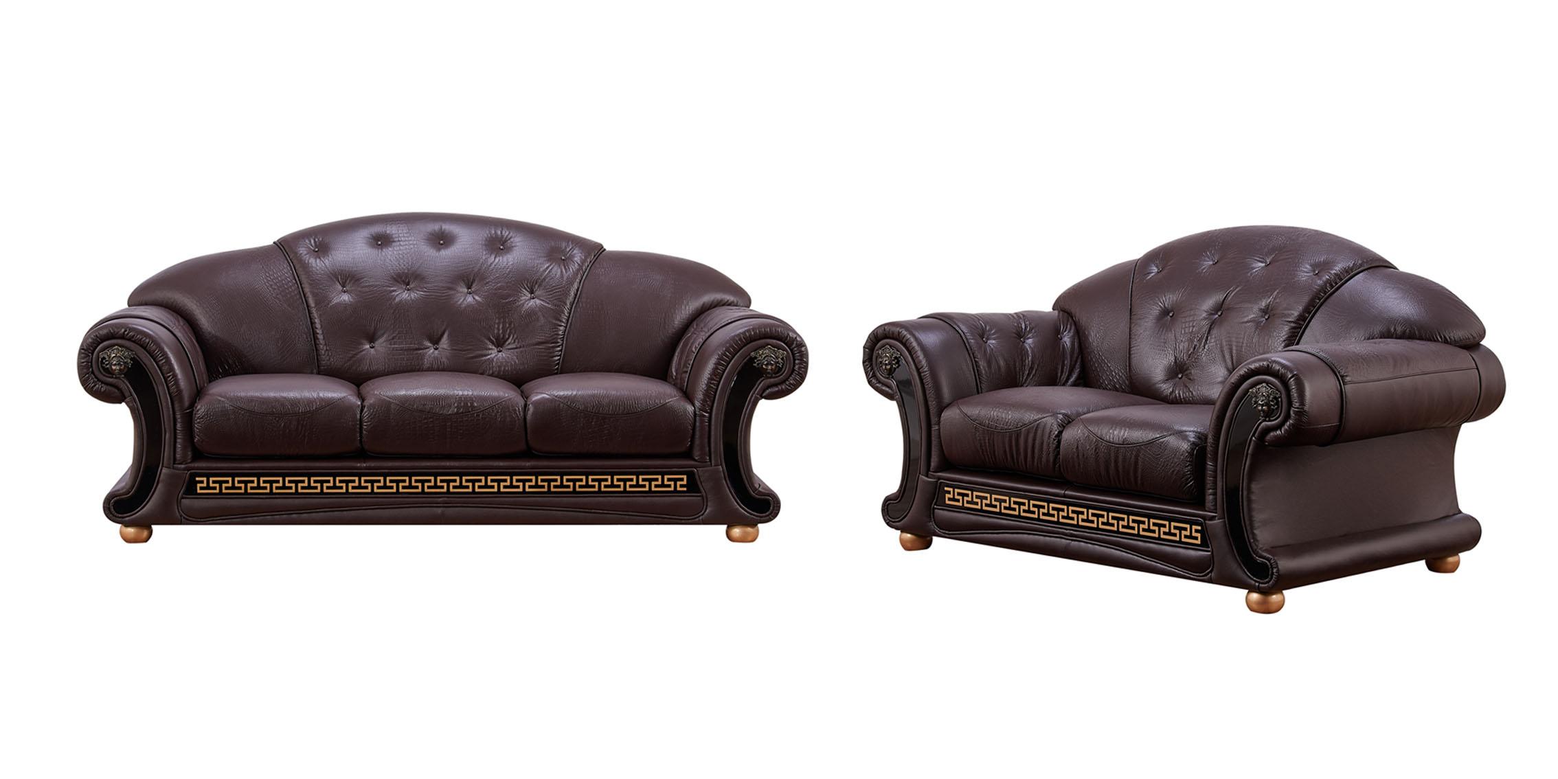 Traditional Sofa and Loveseat Set Apolo ESF-Apolo Brown-2PC in Dark Brown Leather