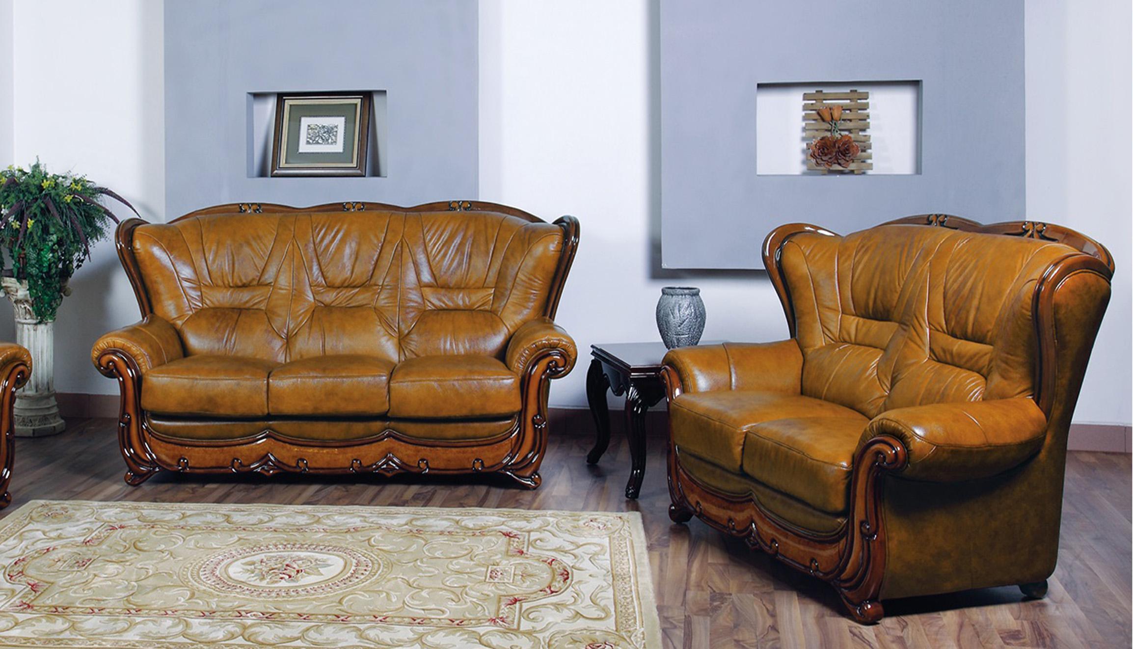 

    
Brown Genuine Leather Sofa Set 2Pcs ESF Classic Traditional Made in ITALY
