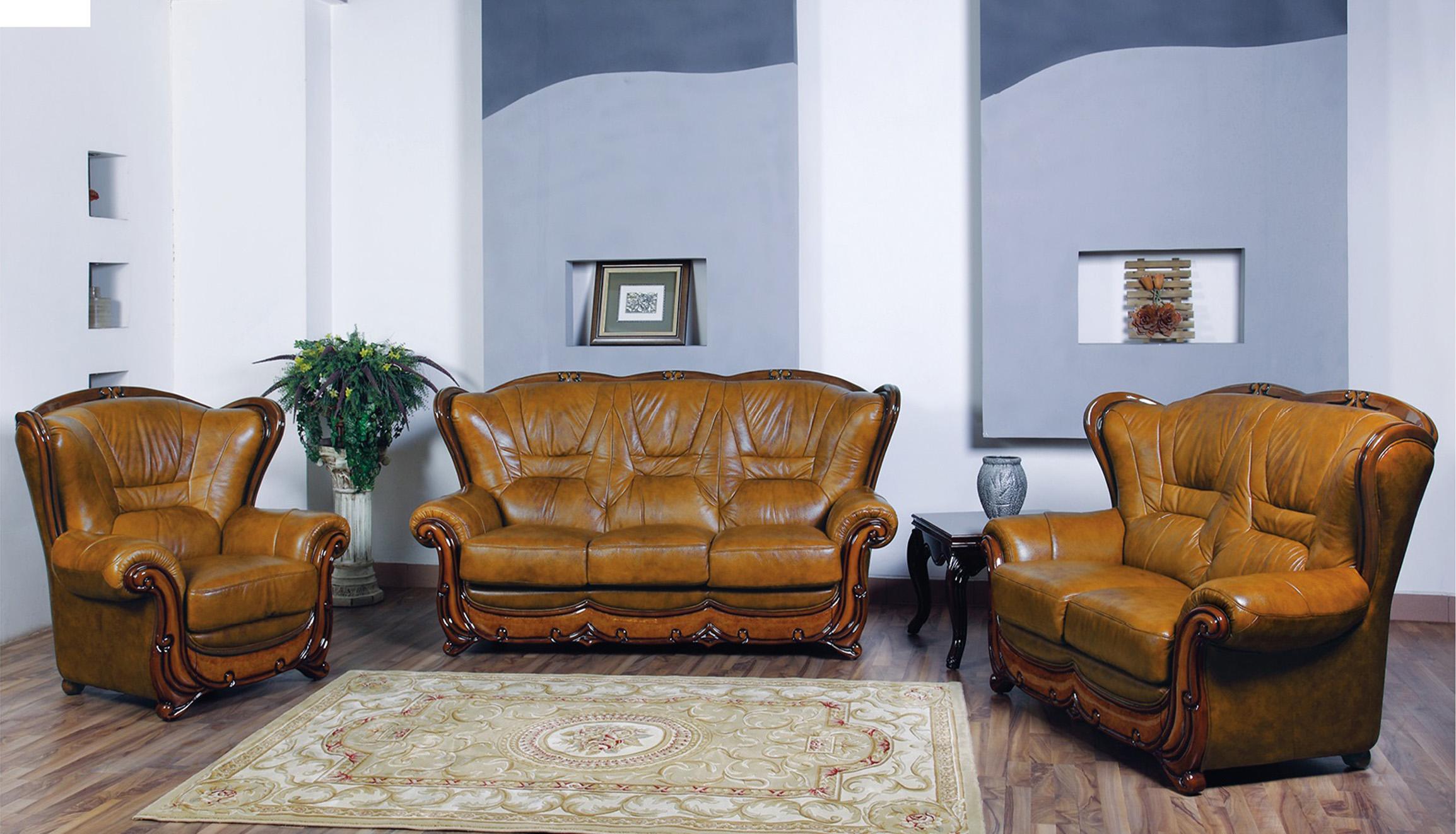 Contemporary, Modern Sofa Set 1003 1003-3PC in Brown Leather